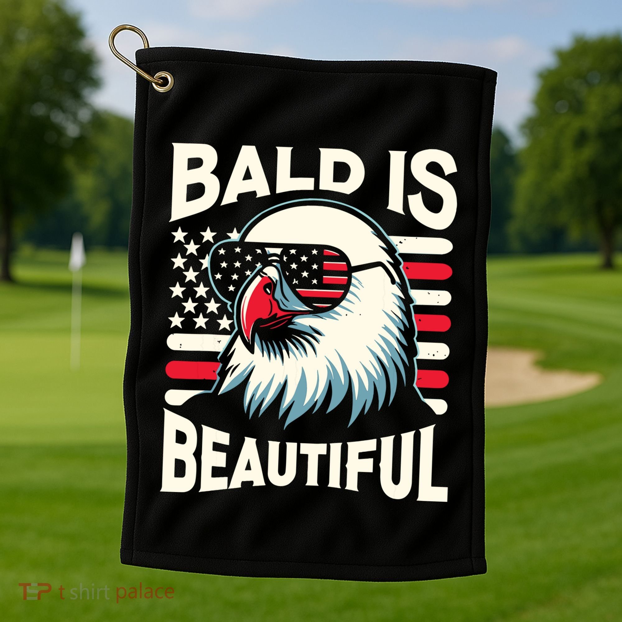 Bald Is Beautiful 4th Of July Usa Patriotic Funny Bald Eagle Golf Towel