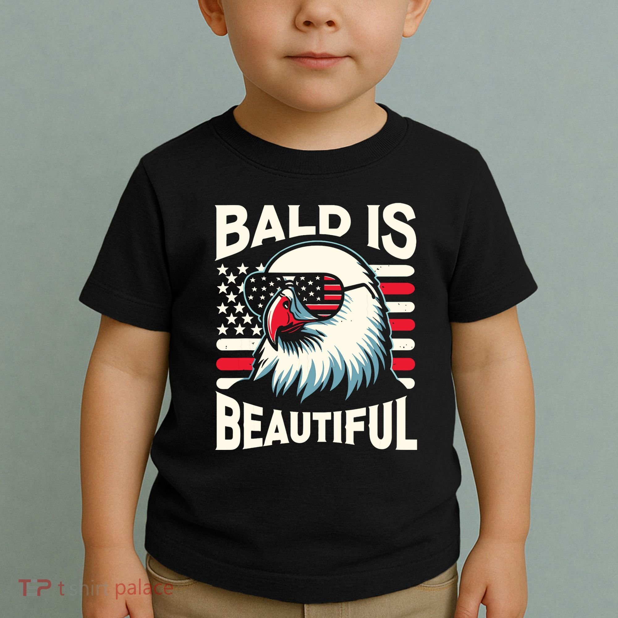 Bald Is Beautiful 4th Of July Usa Patriotic Funny Bald Eagle Toddler T-Shirt