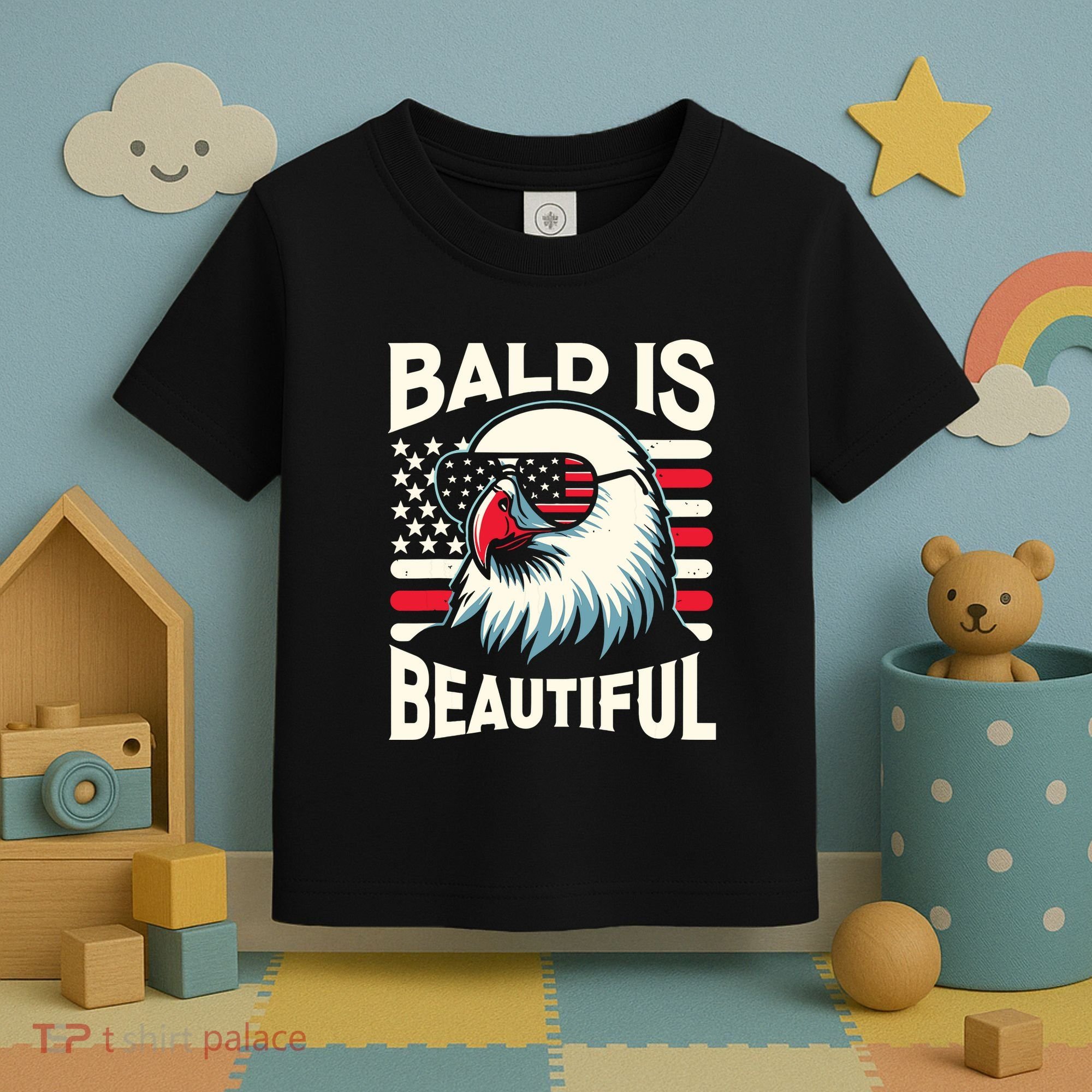 Bald Is Beautiful 4th Of July Usa Patriotic Funny Bald Eagle Toddler T-Shirt