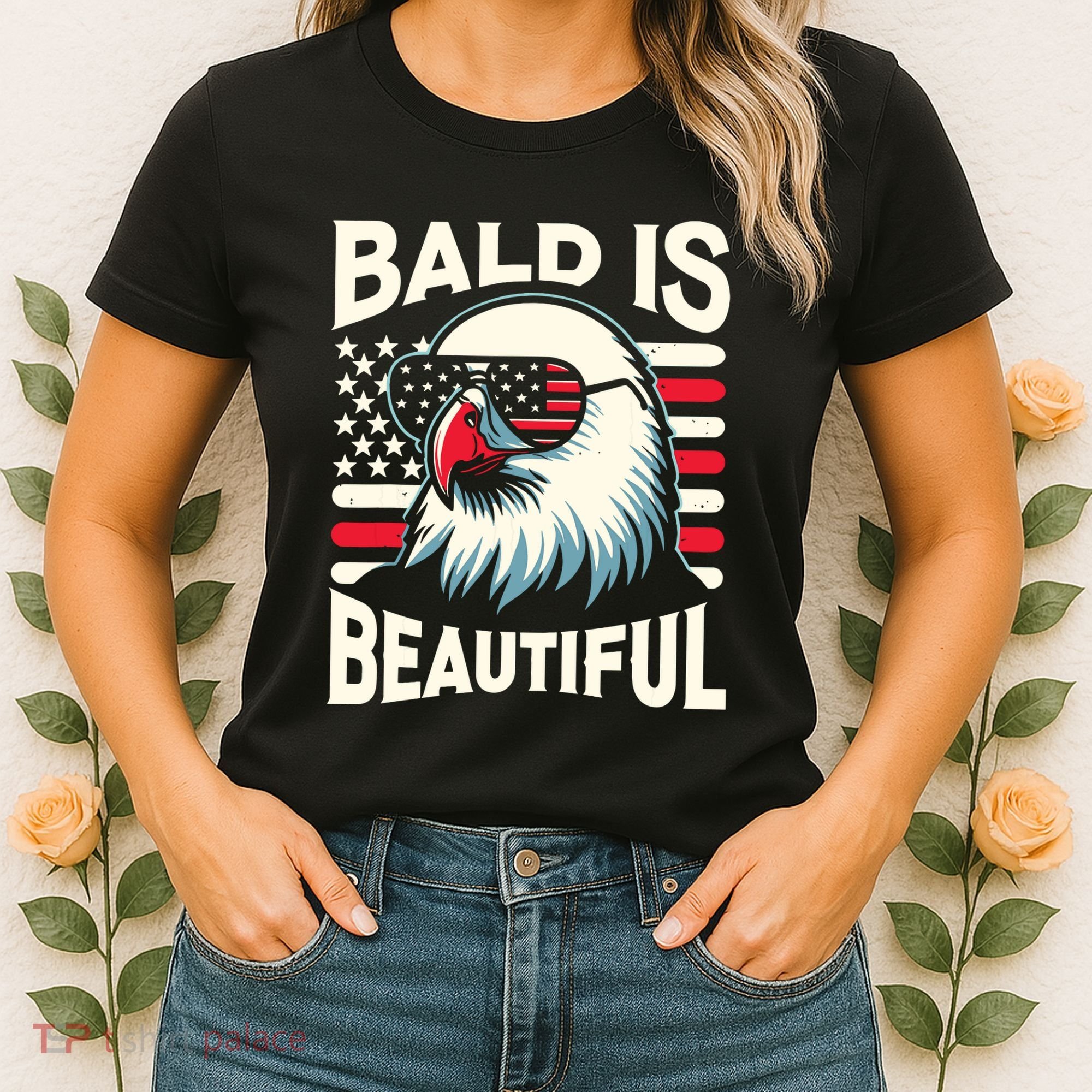 Bald Is Beautiful 4th Of July Usa Patriotic Funny Bald Eagle Women's T-Shirt
