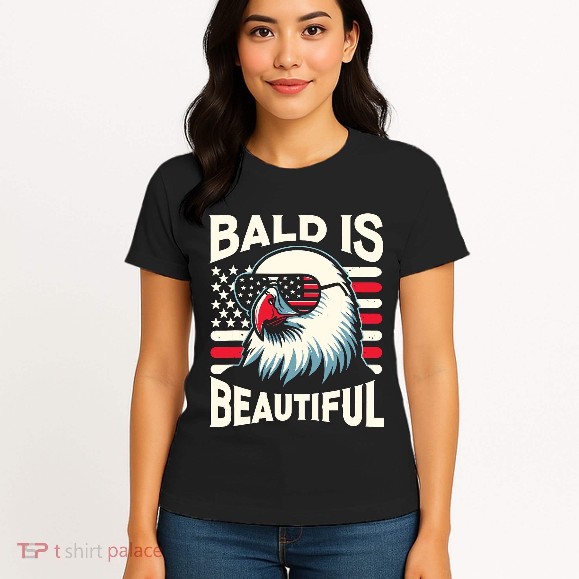 Bald Is Beautiful 4th Of July Usa Patriotic Funny Bald Eagle Women's T-Shirt