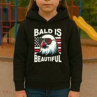 Bald Is Beautiful 4th Of July Usa Patriotic Funny Bald Eagle Kids Hoodie thumb 3