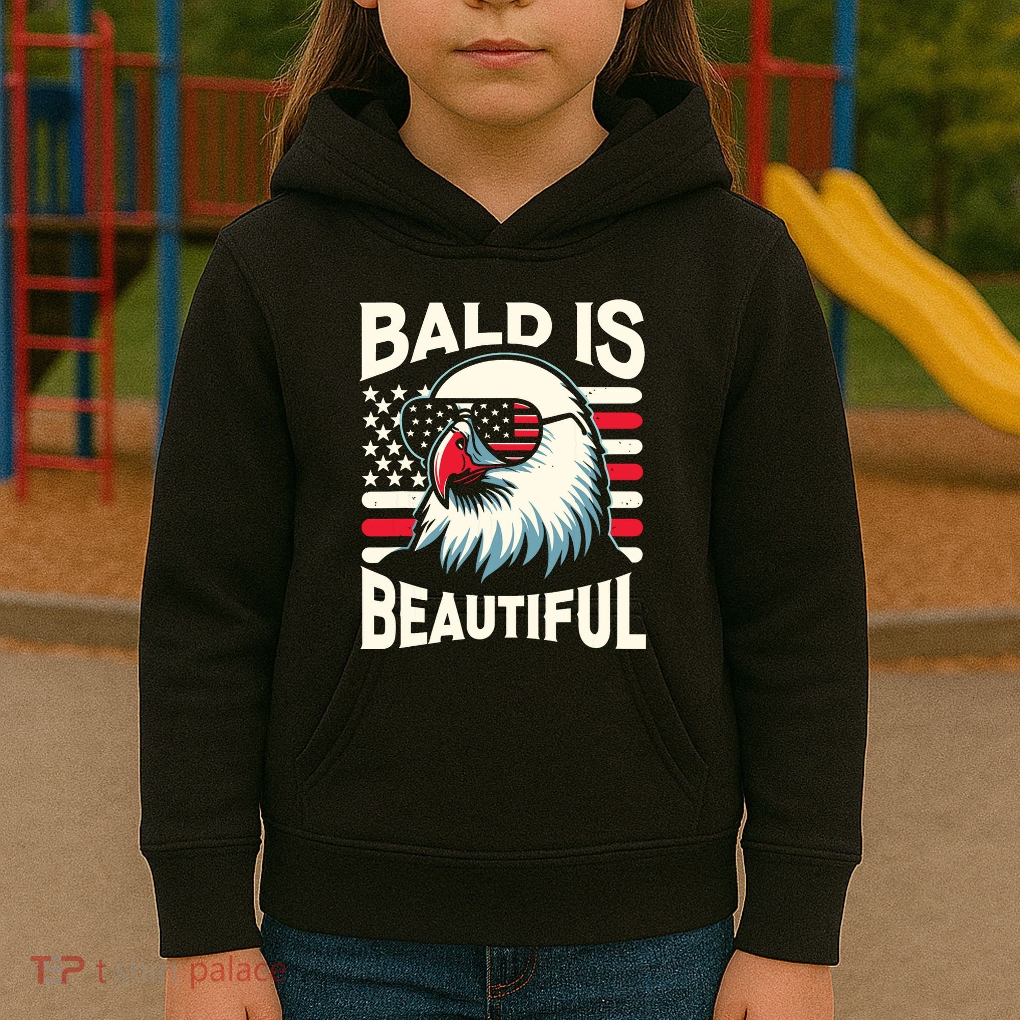 Bald Is Beautiful 4th Of July Usa Patriotic Funny Bald Eagle Kids Hoodie