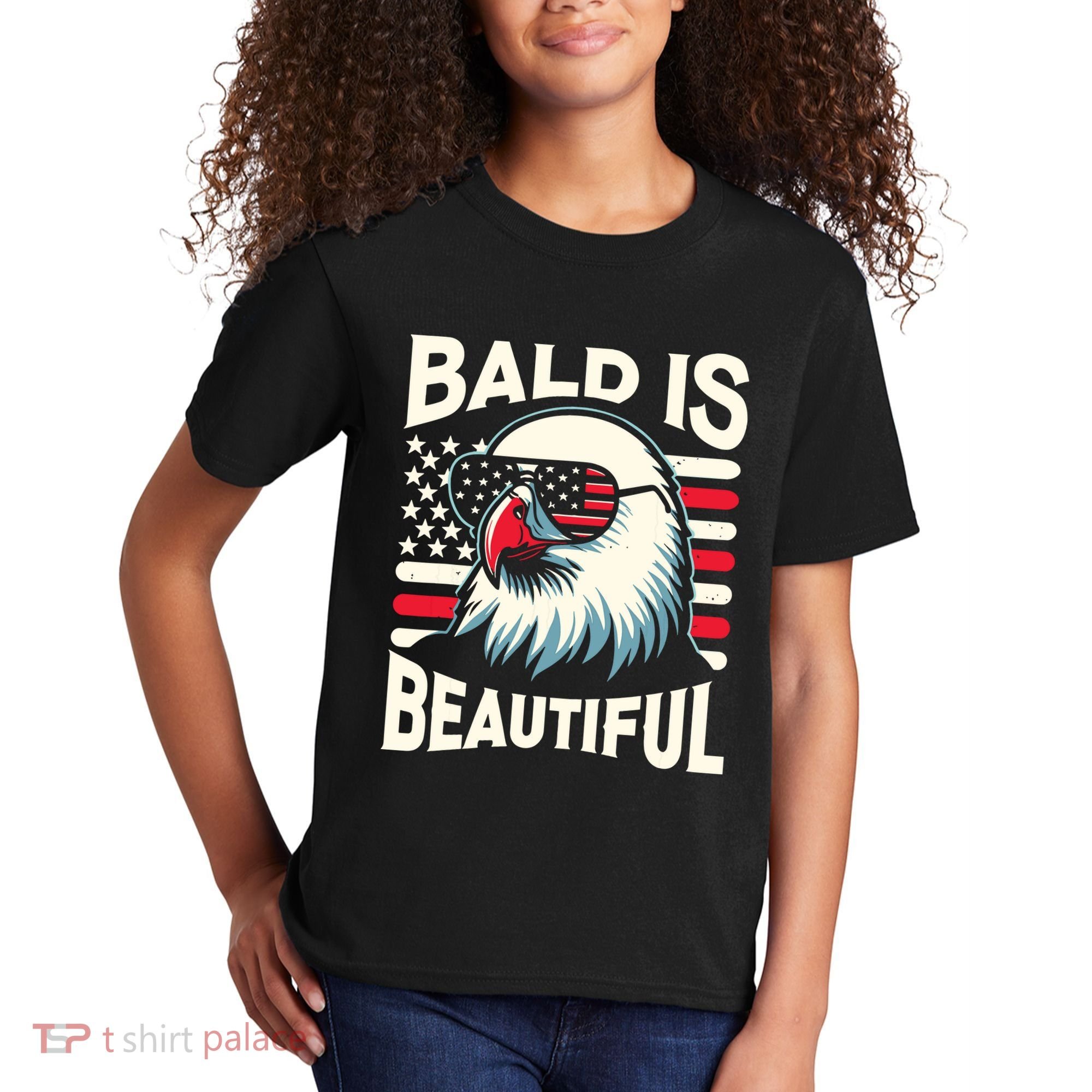Bald Is Beautiful 4th Of July Usa Patriotic Funny Bald Eagle Kids T-Shirt