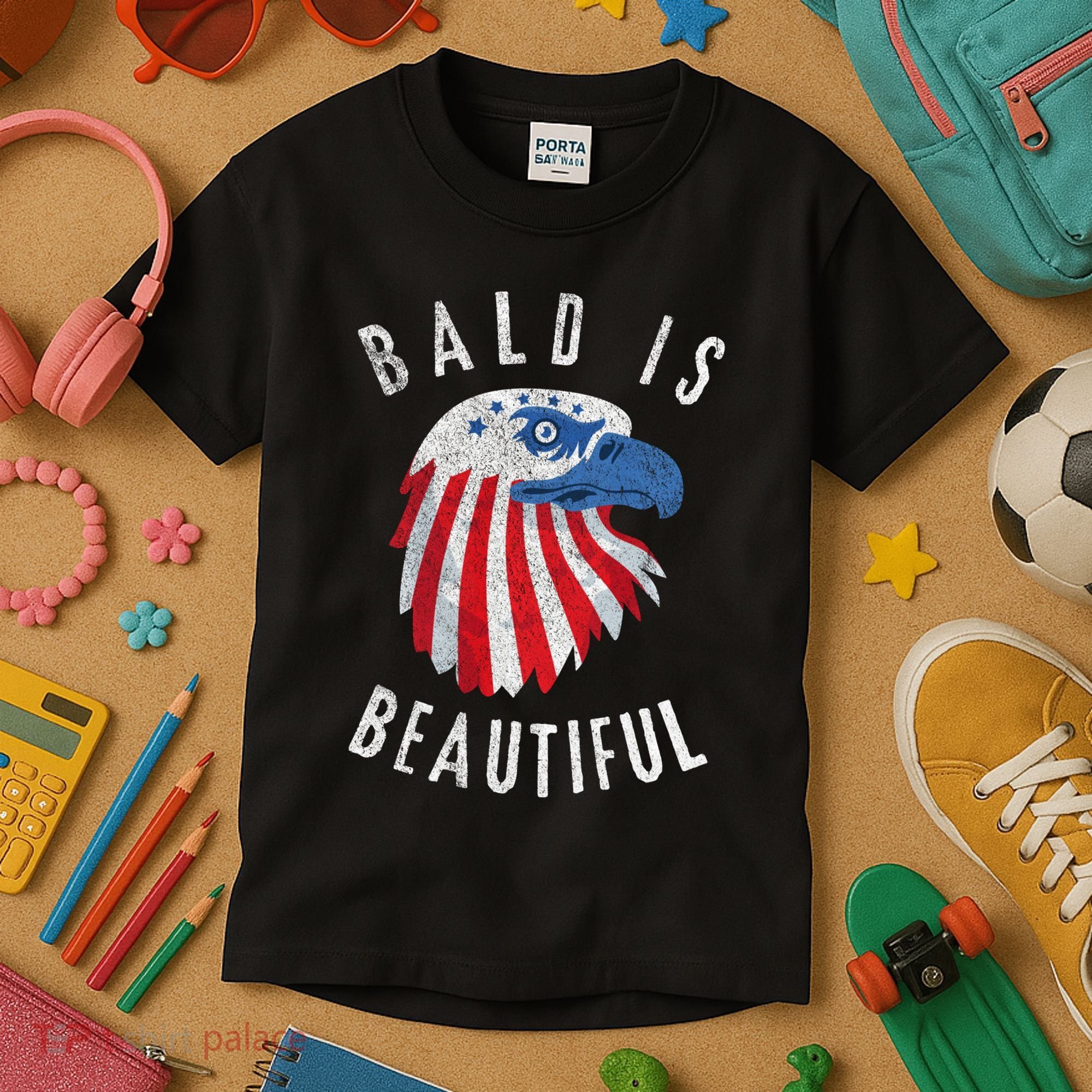 Bald Is Beautiful American Bald Eagle 4th Of July Patriotic Kids T-Shirt