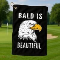 Bald Is Beautiful Gift Patriotic Bald Eagle Gift Golf Towel thumb 1