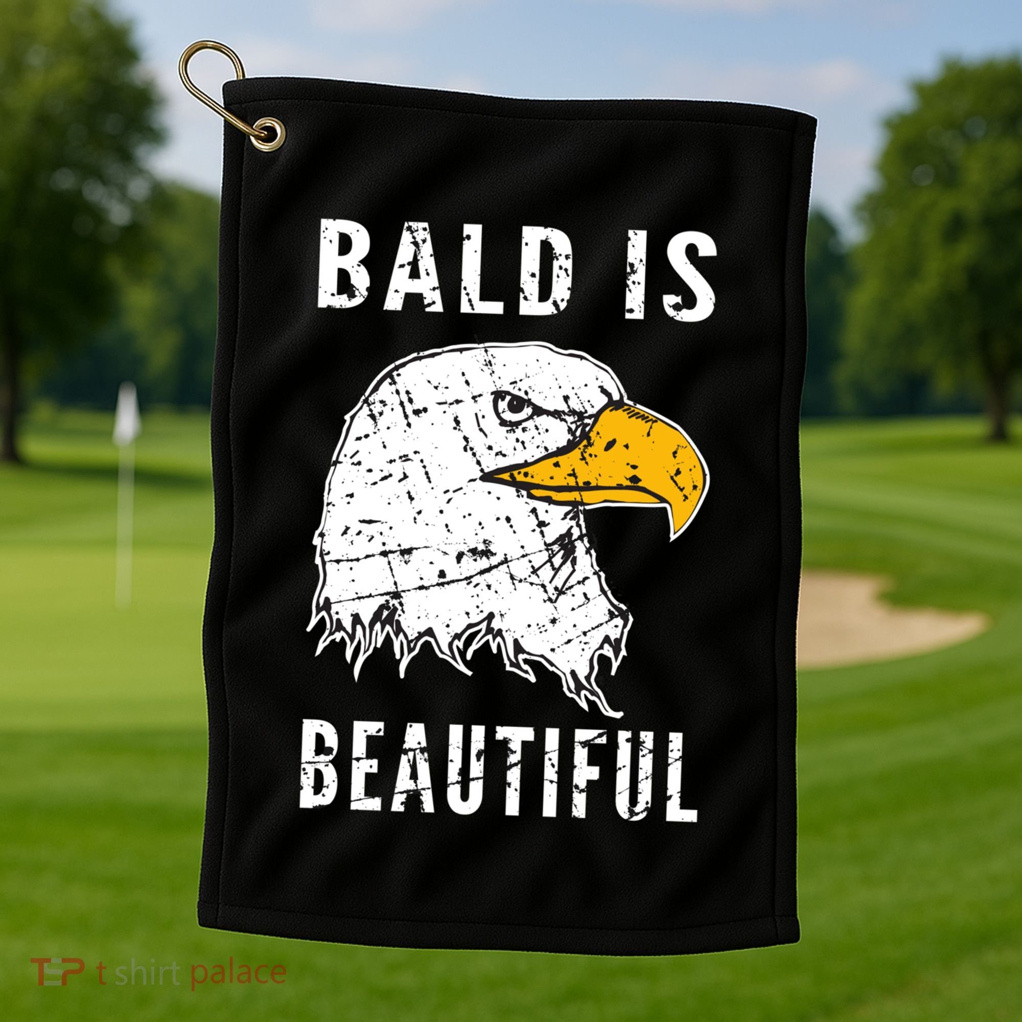 Bald Is Beautiful Gift Patriotic Bald Eagle Gift Golf Towel