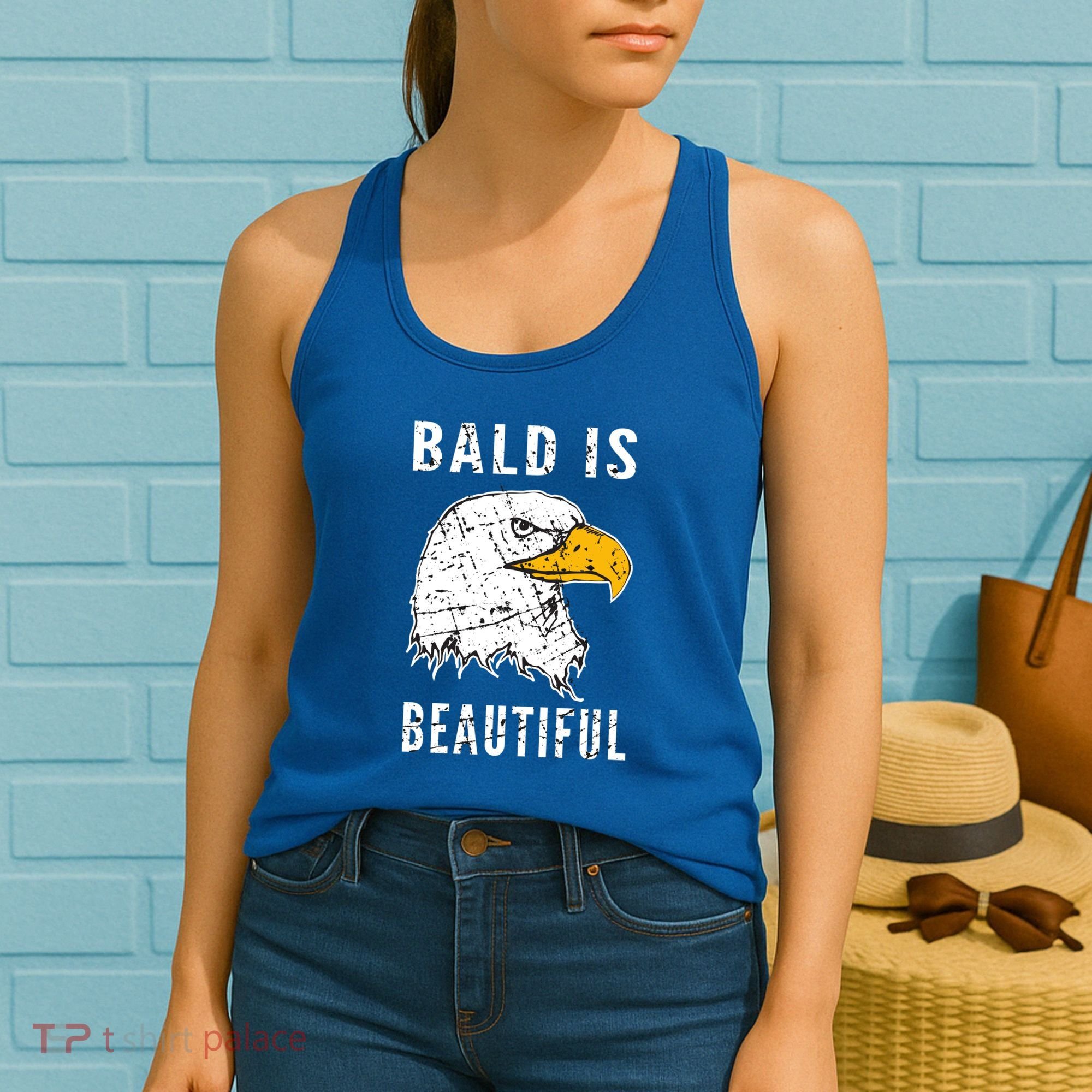 Bald Is Beautiful Gift Patriotic Bald Eagle Gift Women's Tank Top