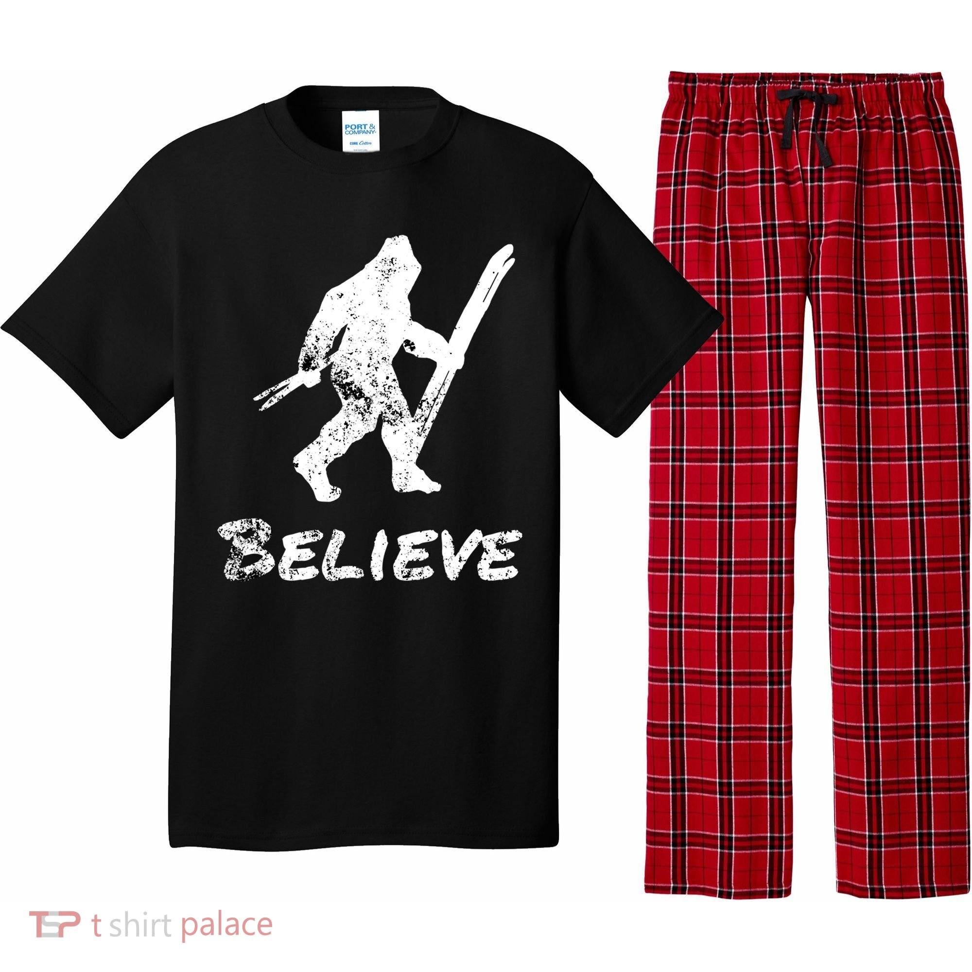 Bigfoot I Believe Skiing Funny Sasquatch Yeti Skiing Gift Pajama Set