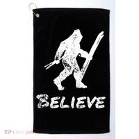 Bigfoot I Believe Skiing Funny Sasquatch Yeti Skiing Gift Golf Towel thumb 0