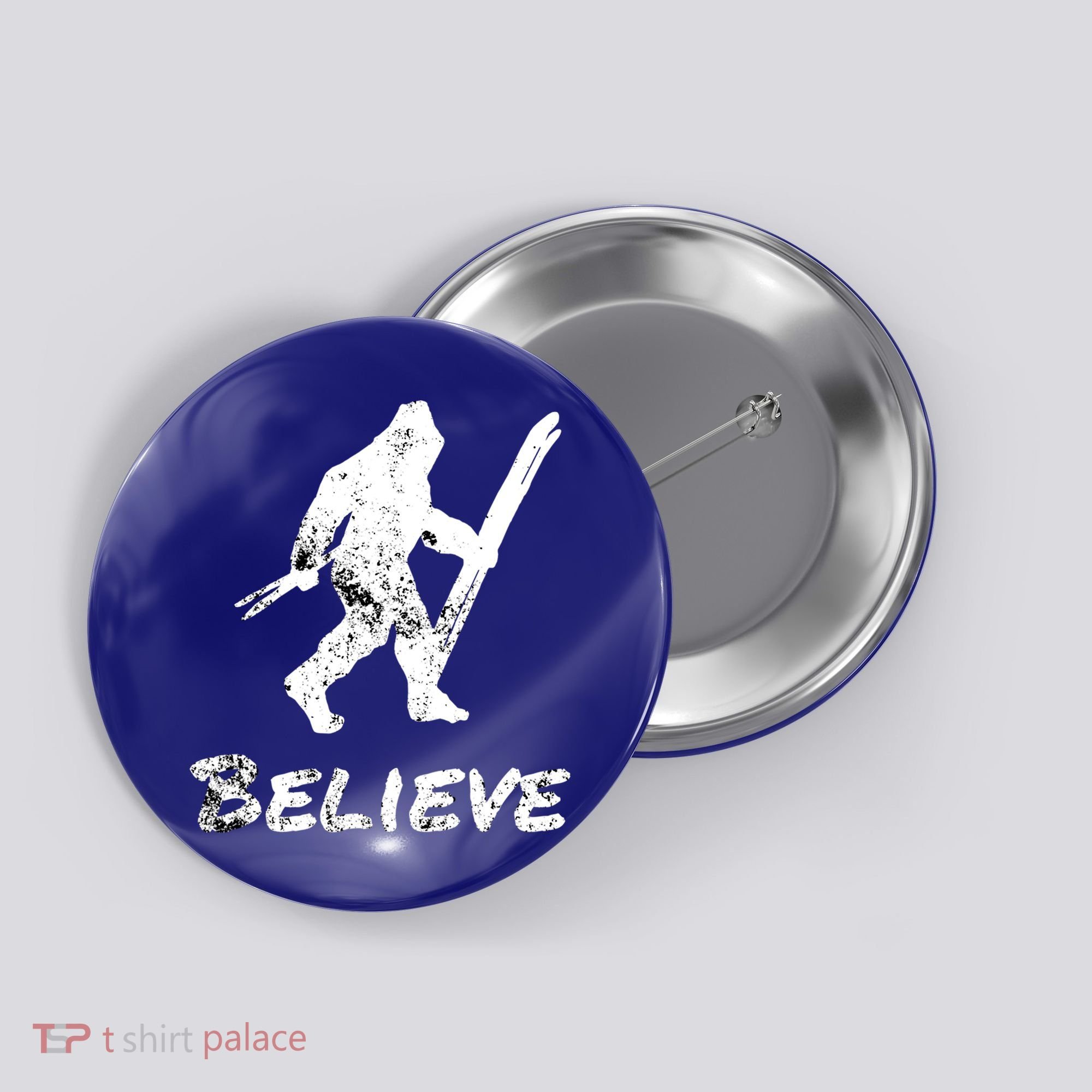Bigfoot I Believe Skiing Funny Sasquatch Yeti Skiing Gift Button