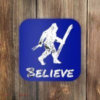 Bigfoot I Believe Skiing Funny Sasquatch Yeti Skiing Gift Coaster thumb 0