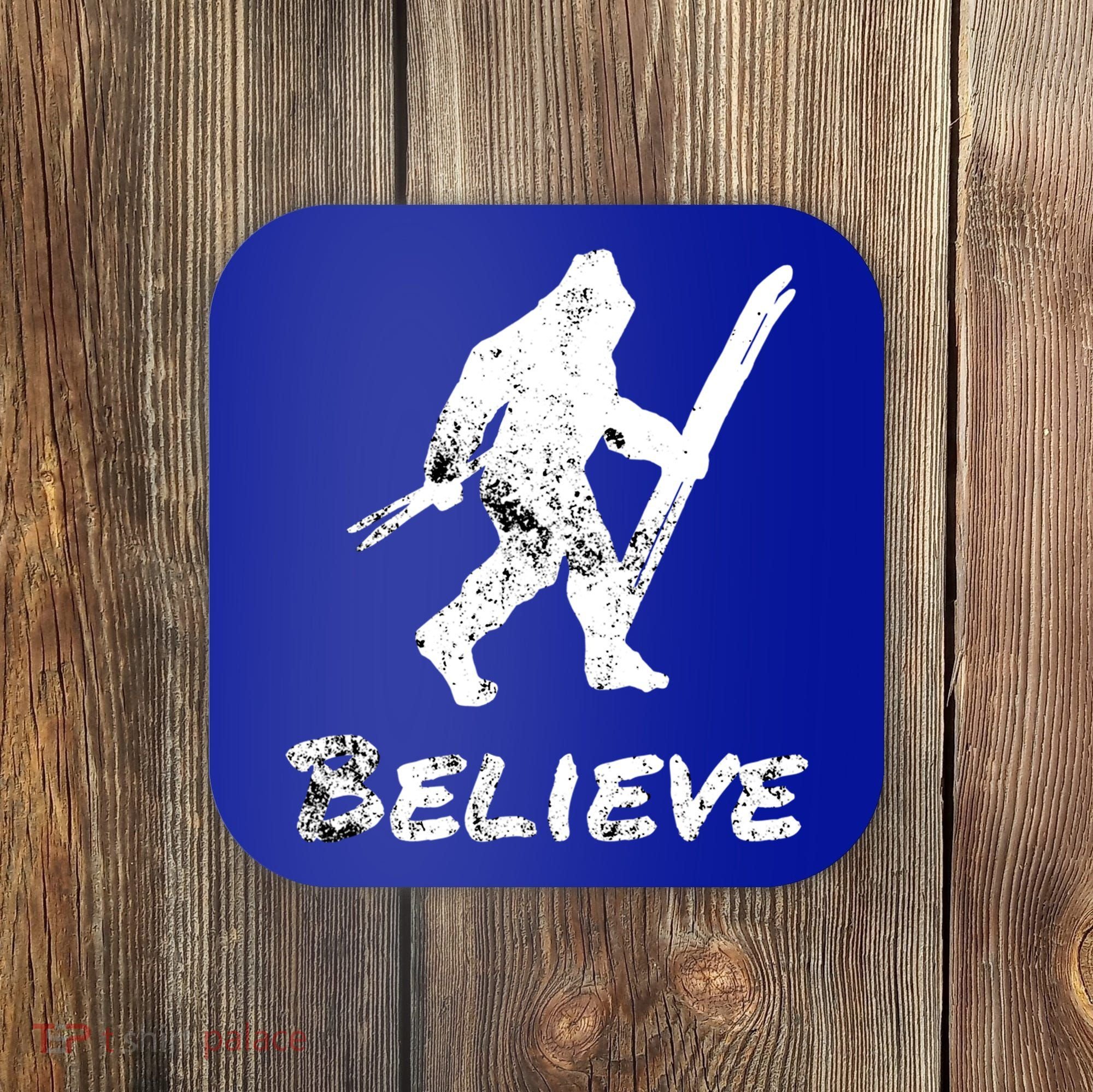 Bigfoot I Believe Skiing Funny Sasquatch Yeti Skiing Gift Coaster