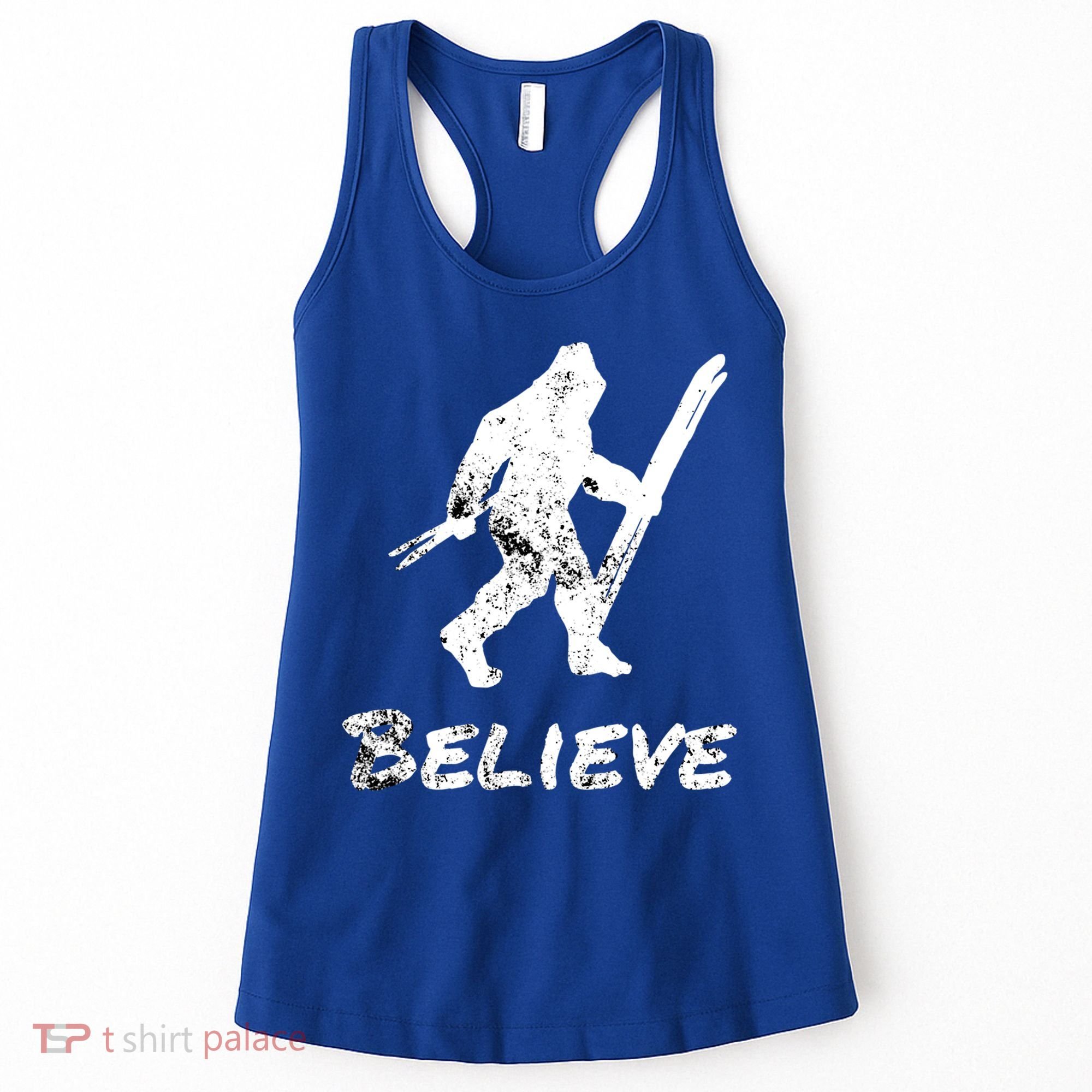 Bigfoot I Believe Skiing Funny Sasquatch Yeti Skiing Gift Women's Tank Top