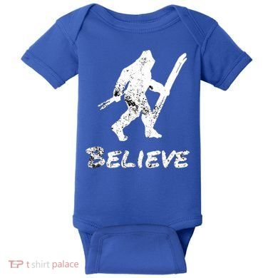 Bigfoot I Believe Skiing Funny Sasquatch Yeti Skiing Gift Baby Bodysuit