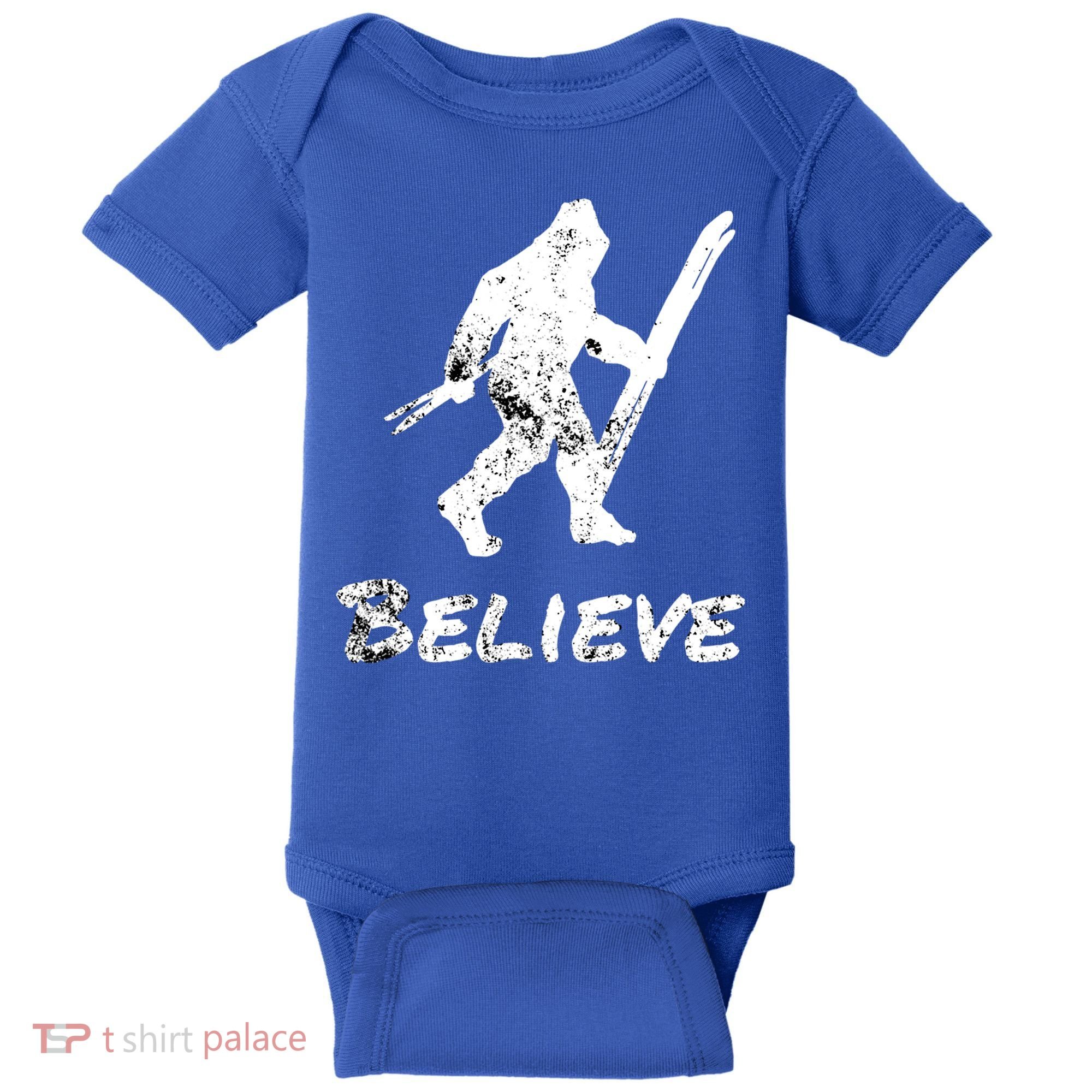Bigfoot I Believe Skiing Funny Sasquatch Yeti Skiing Gift Baby Bodysuit