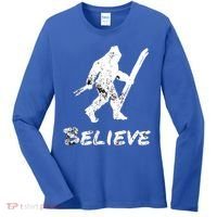 Bigfoot I Believe Skiing Funny Sasquatch Yeti Skiing Gift Women's Long Sleeve Shirt thumb 0