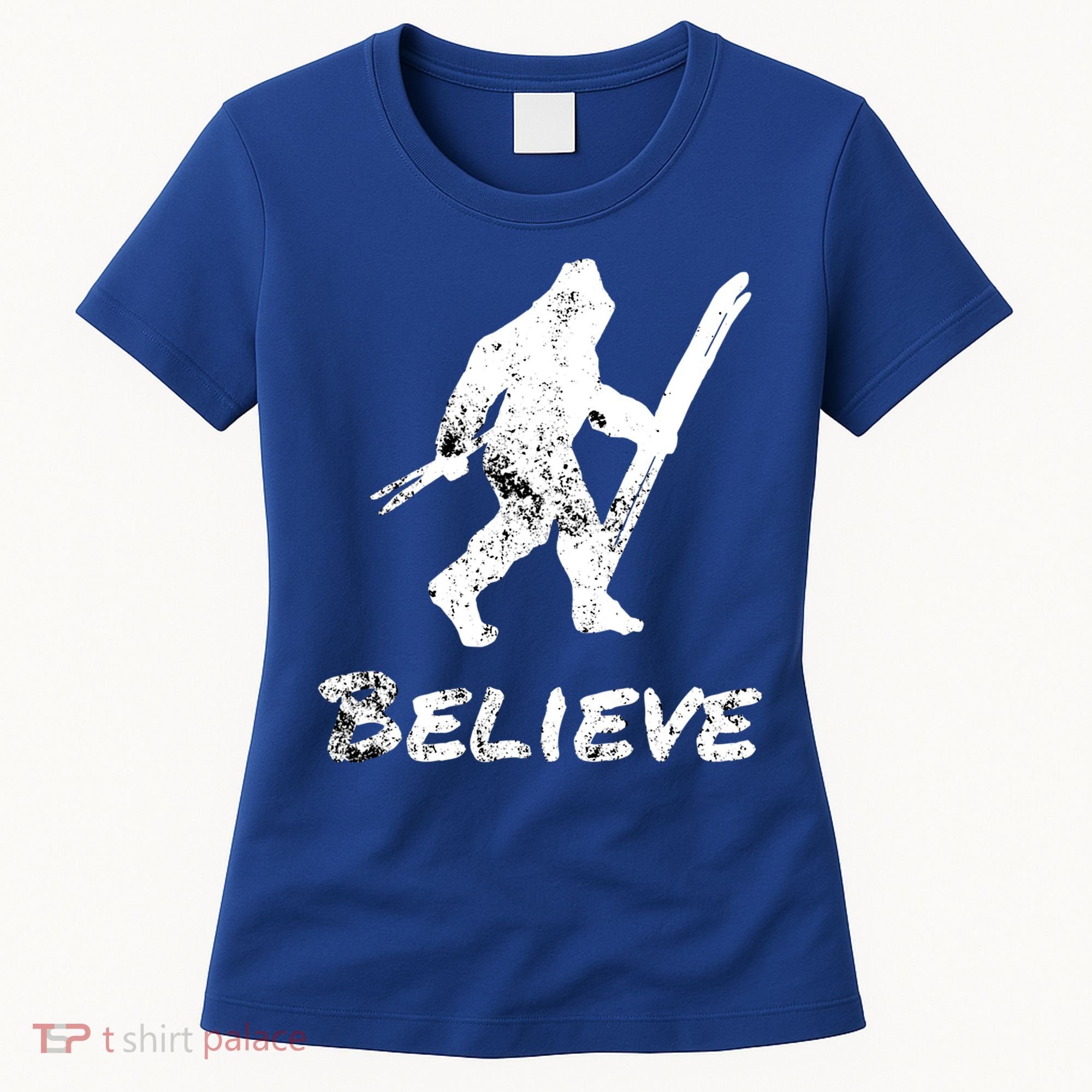 Bigfoot I Believe Skiing Funny Sasquatch Yeti Skiing Gift Women's T-Shirt