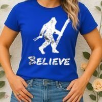 Bigfoot I Believe Skiing Funny Sasquatch Yeti Skiing Gift Women's T-Shirt thumb 2