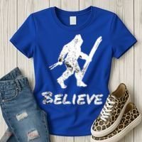 Bigfoot I Believe Skiing Funny Sasquatch Yeti Skiing Gift Women's T-Shirt thumb 3