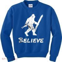 Bigfoot I Believe Skiing Funny Sasquatch Yeti Skiing Gift Kids Sweatshirt thumb 0