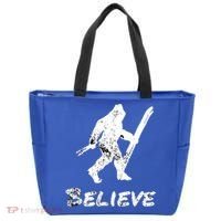 Bigfoot I Believe Skiing Funny Sasquatch Yeti Skiing Gift Tote Bag thumb 0