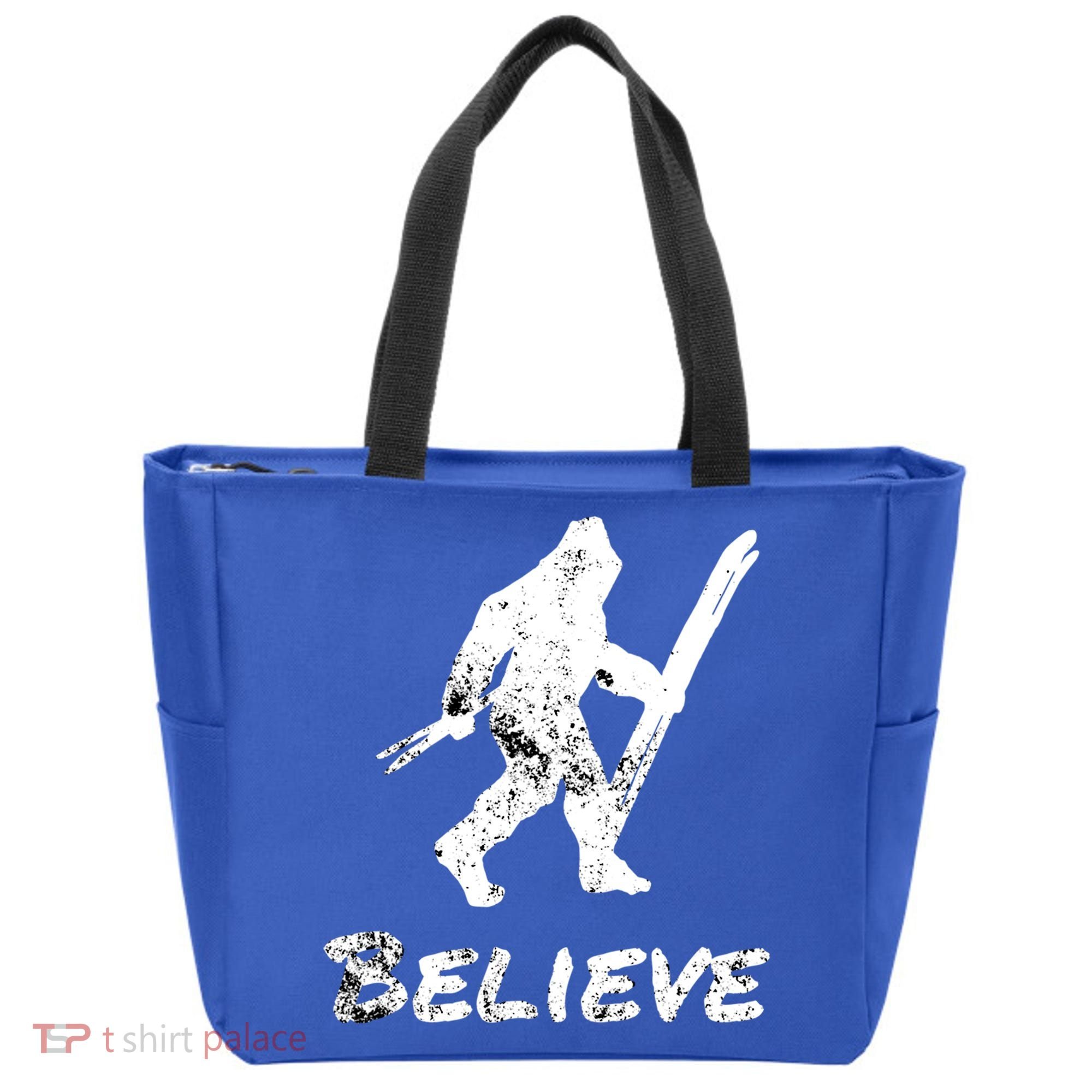 Bigfoot I Believe Skiing Funny Sasquatch Yeti Skiing Gift Tote Bag