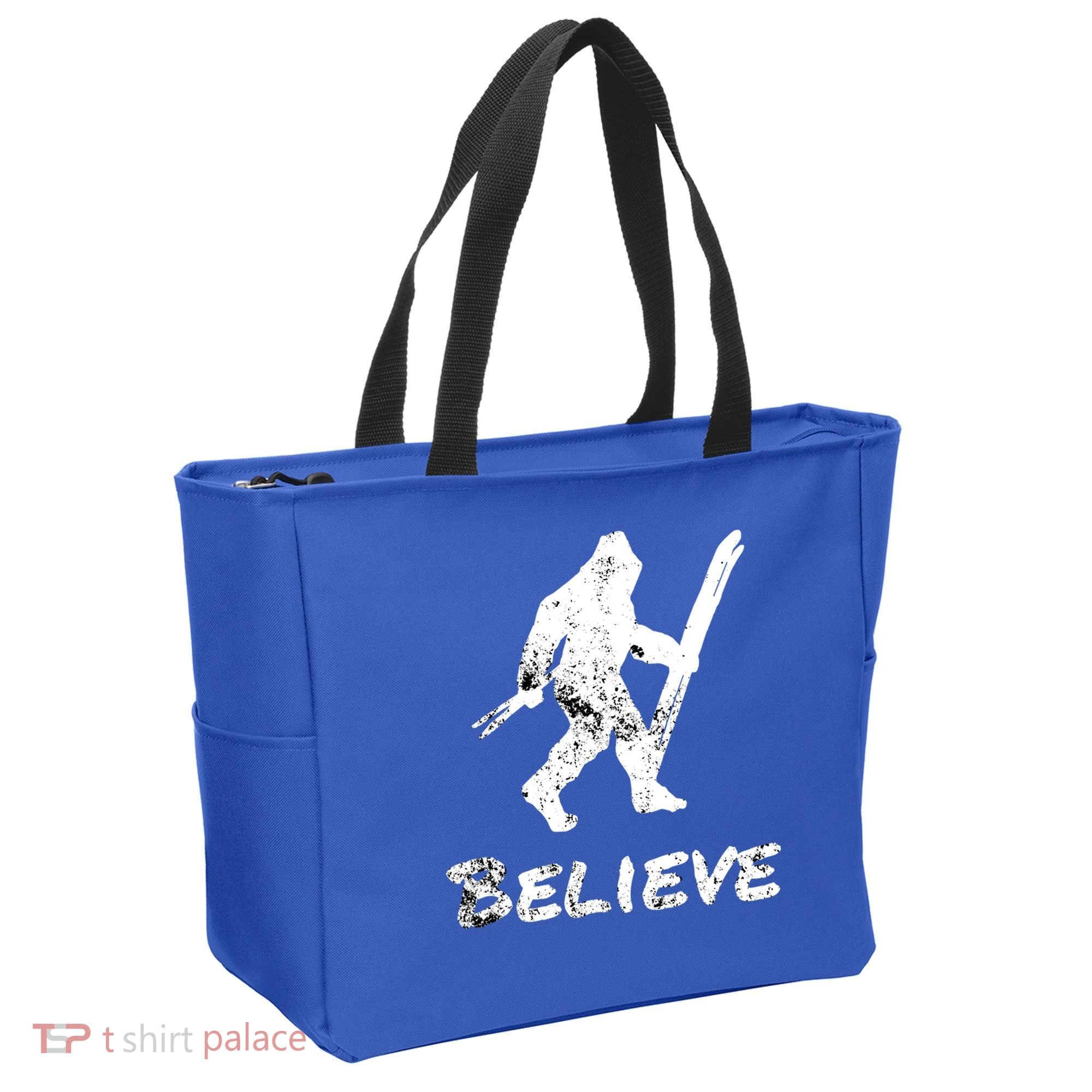 Bigfoot I Believe Skiing Funny Sasquatch Yeti Skiing Gift Tote Bag