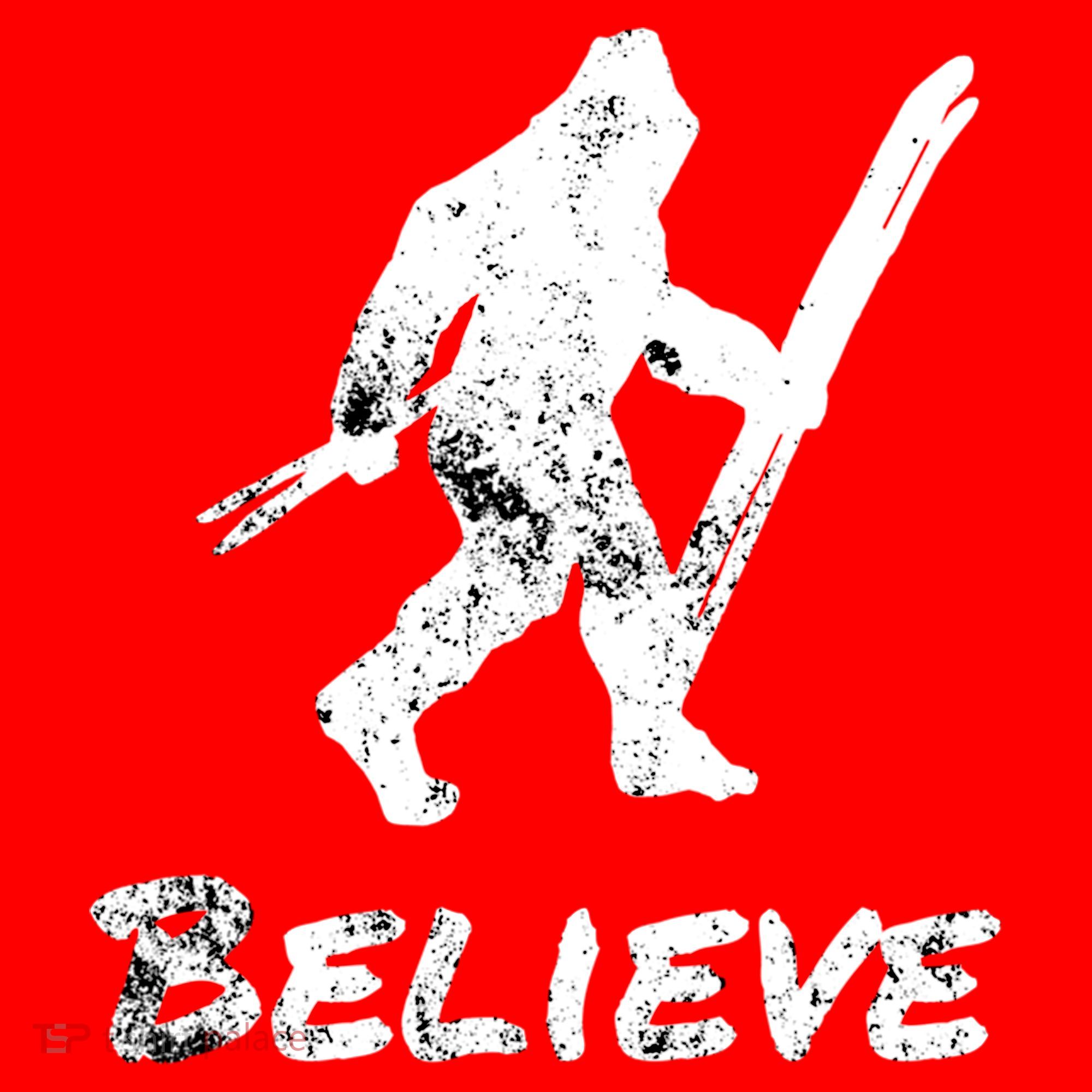 Bigfoot I Believe Skiing Funny Sasquatch Yeti Skiing Gift Santa Hat