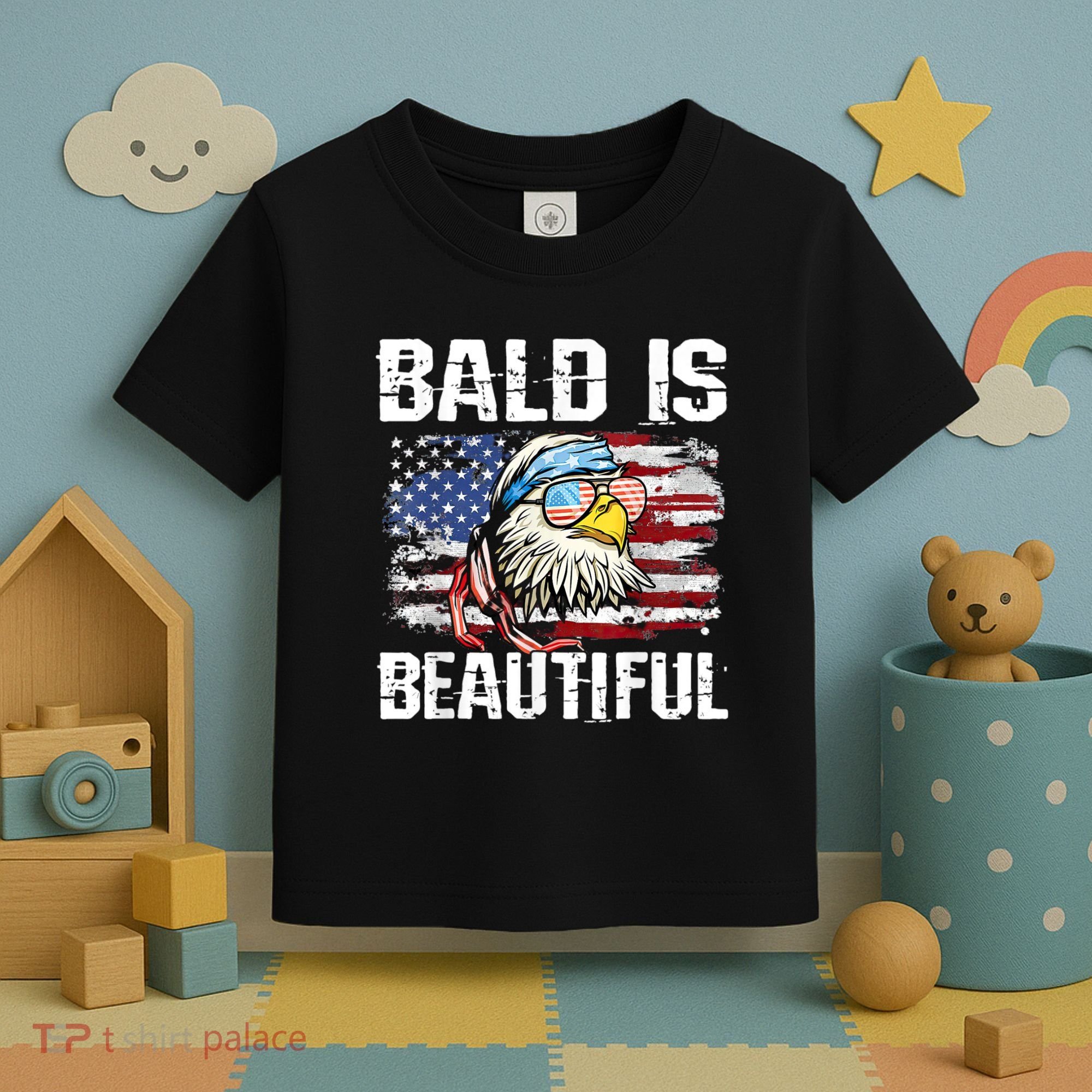 Bald Is Beautiful 4th Of July Independence Day Bald Eagle Toddler T-Shirt
