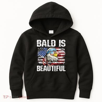 Bald Is Beautiful 4th Of July Independence Day Bald Eagle Kids Hoodie