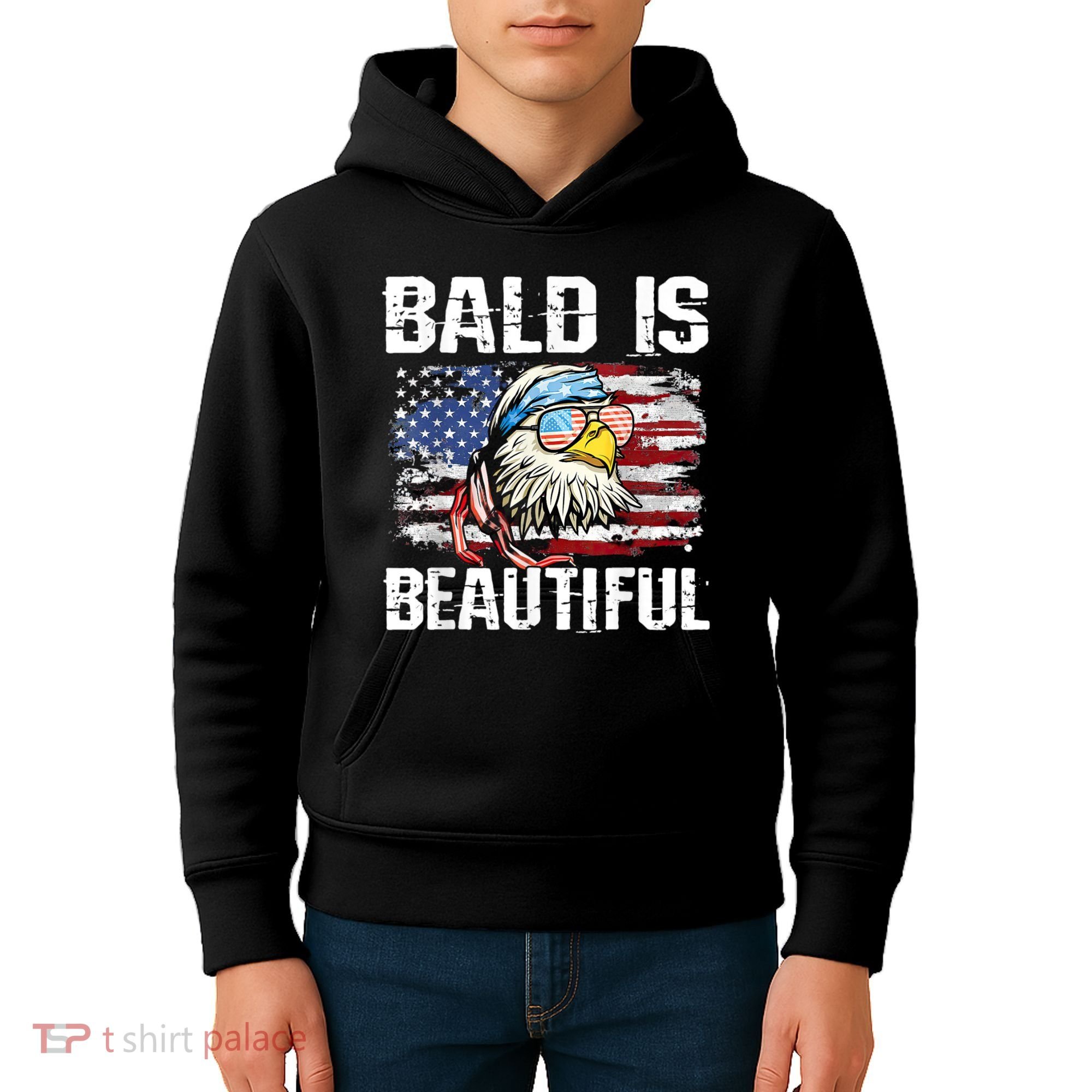 Bald Is Beautiful 4th Of July Independence Day Bald Eagle Kids Hoodie