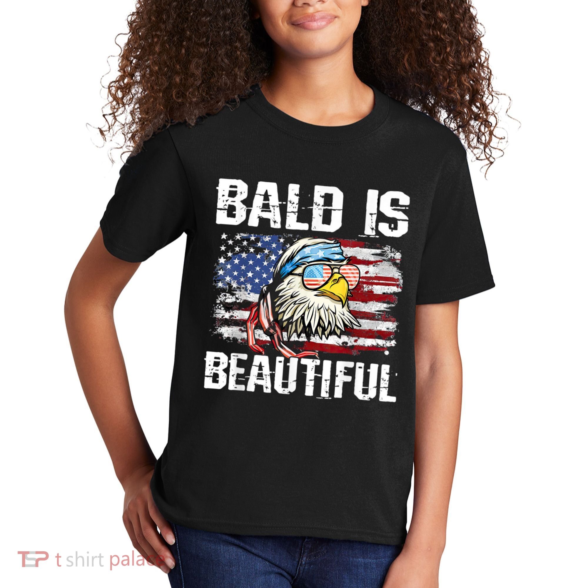 Bald Is Beautiful 4th Of July Independence Day Bald Eagle Kids T-Shirt