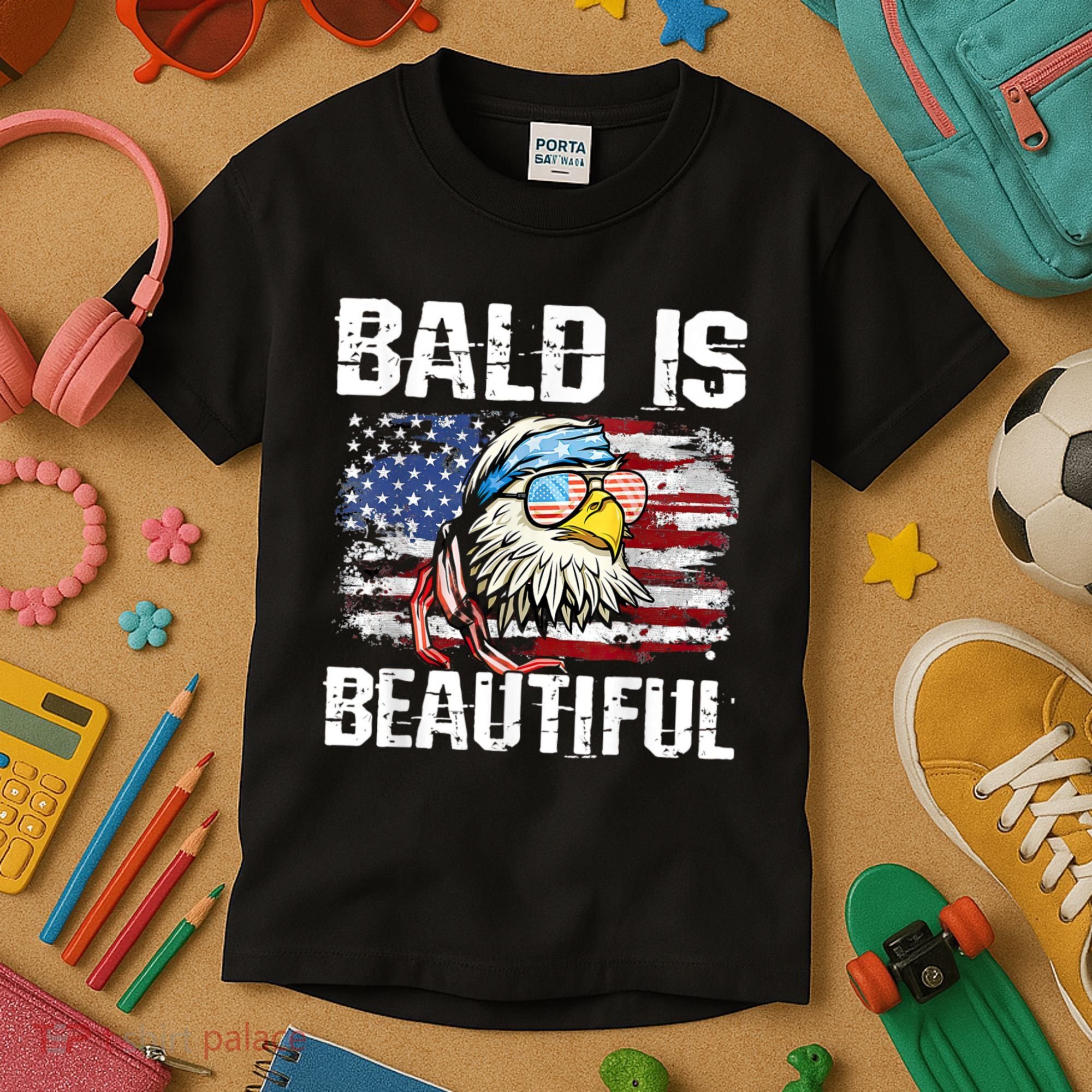 Bald Is Beautiful 4th Of July Independence Day Bald Eagle Kids T-Shirt