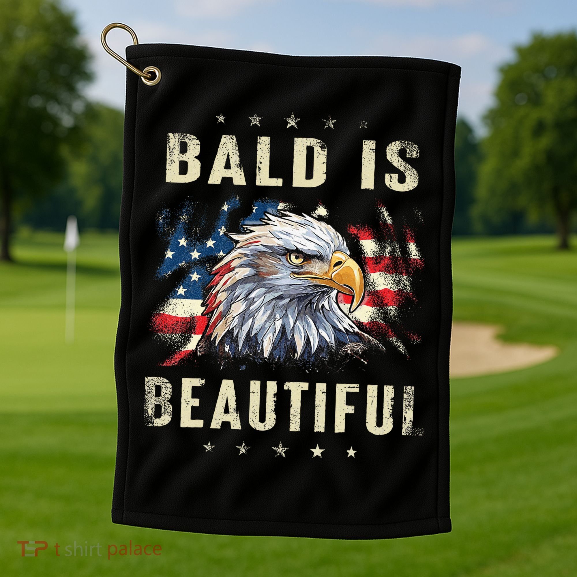 Bald Is Beautiful 4th Of July Independence Day America Eagle Golf Towel