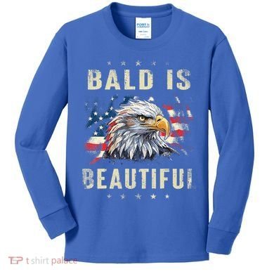 Bald Is Beautiful 4th Of July Independence Day America Eagle Kids Long Sleeve Shirt