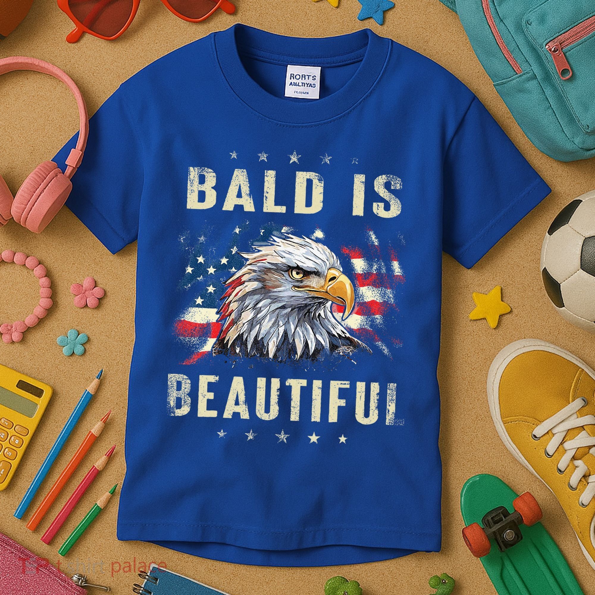 Bald Is Beautiful 4th Of July Independence Day America Eagle Kids T-Shirt