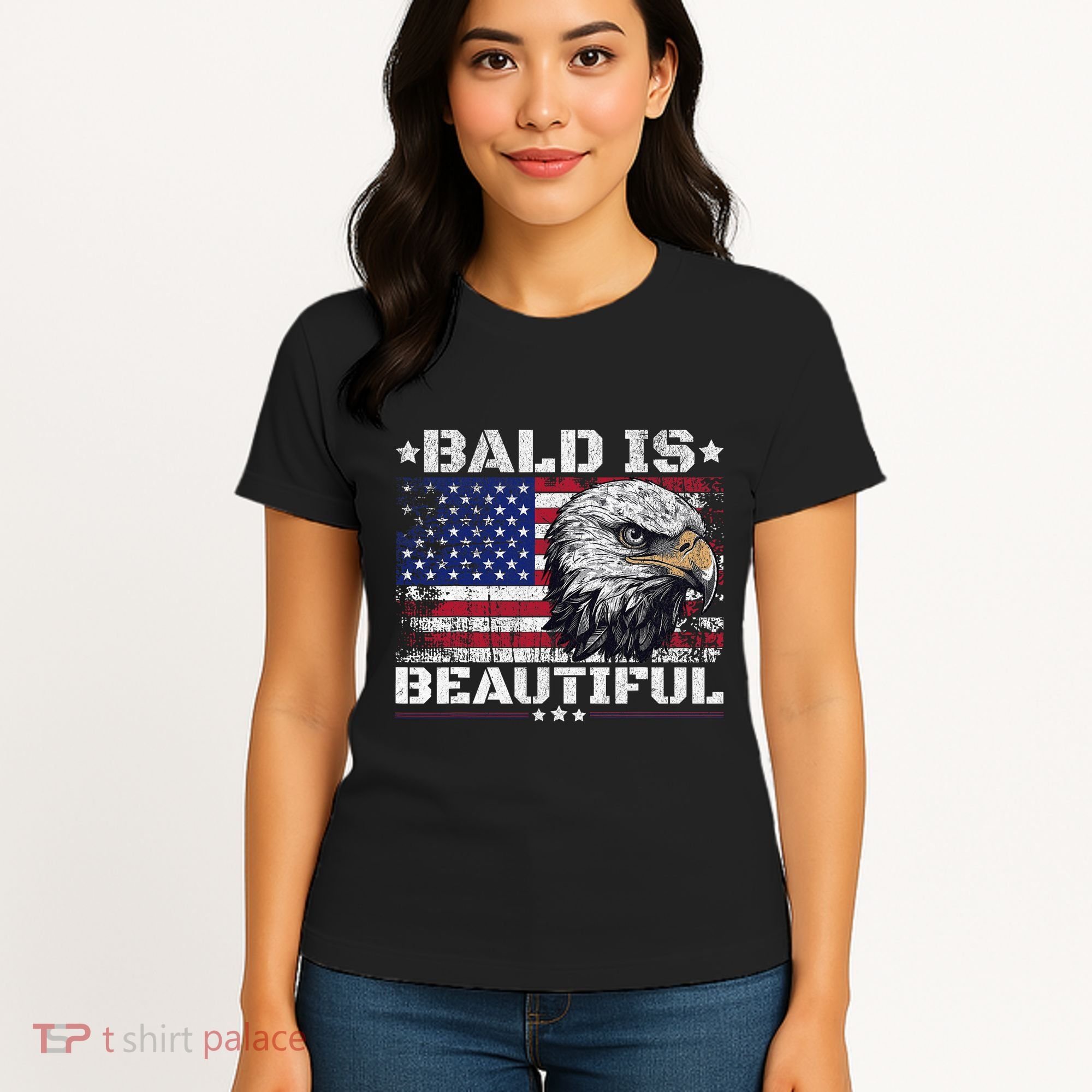 Bald Is Beautiful 4th Of July Independence Day America Eagle Women's T-Shirt