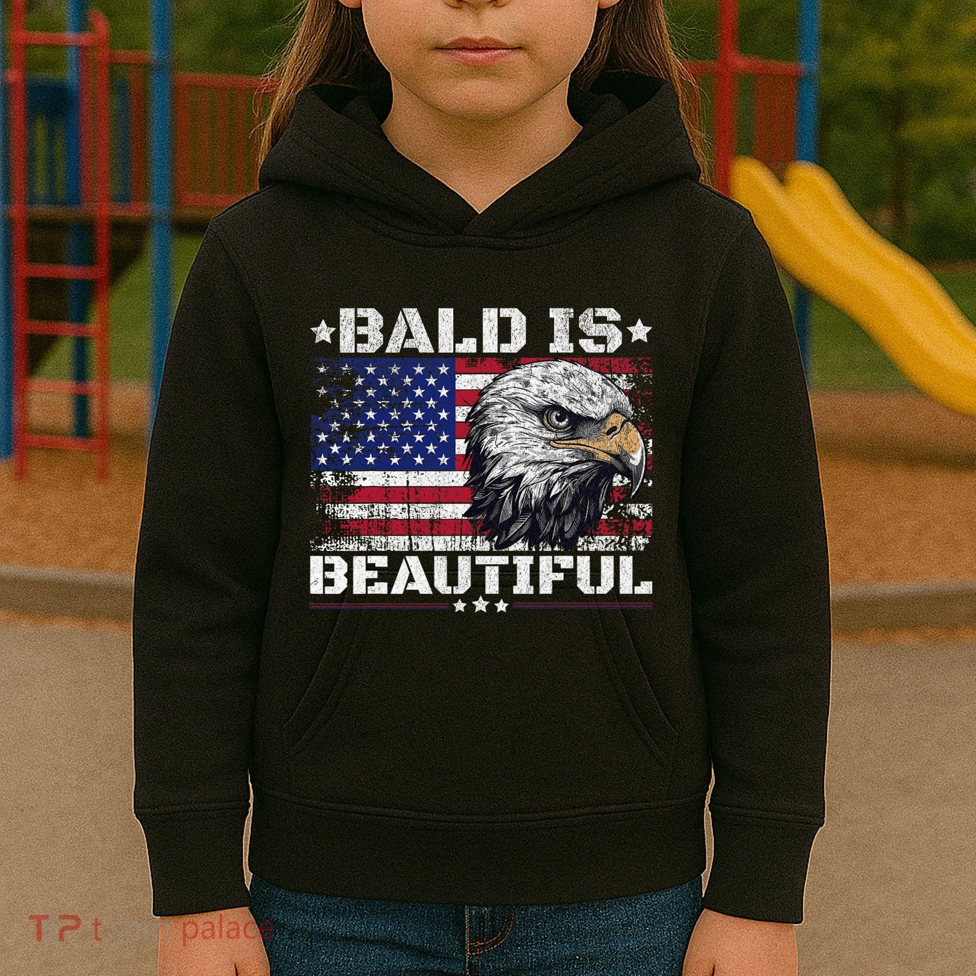 Bald Is Beautiful 4th Of July Independence Day America Eagle Kids Hoodie