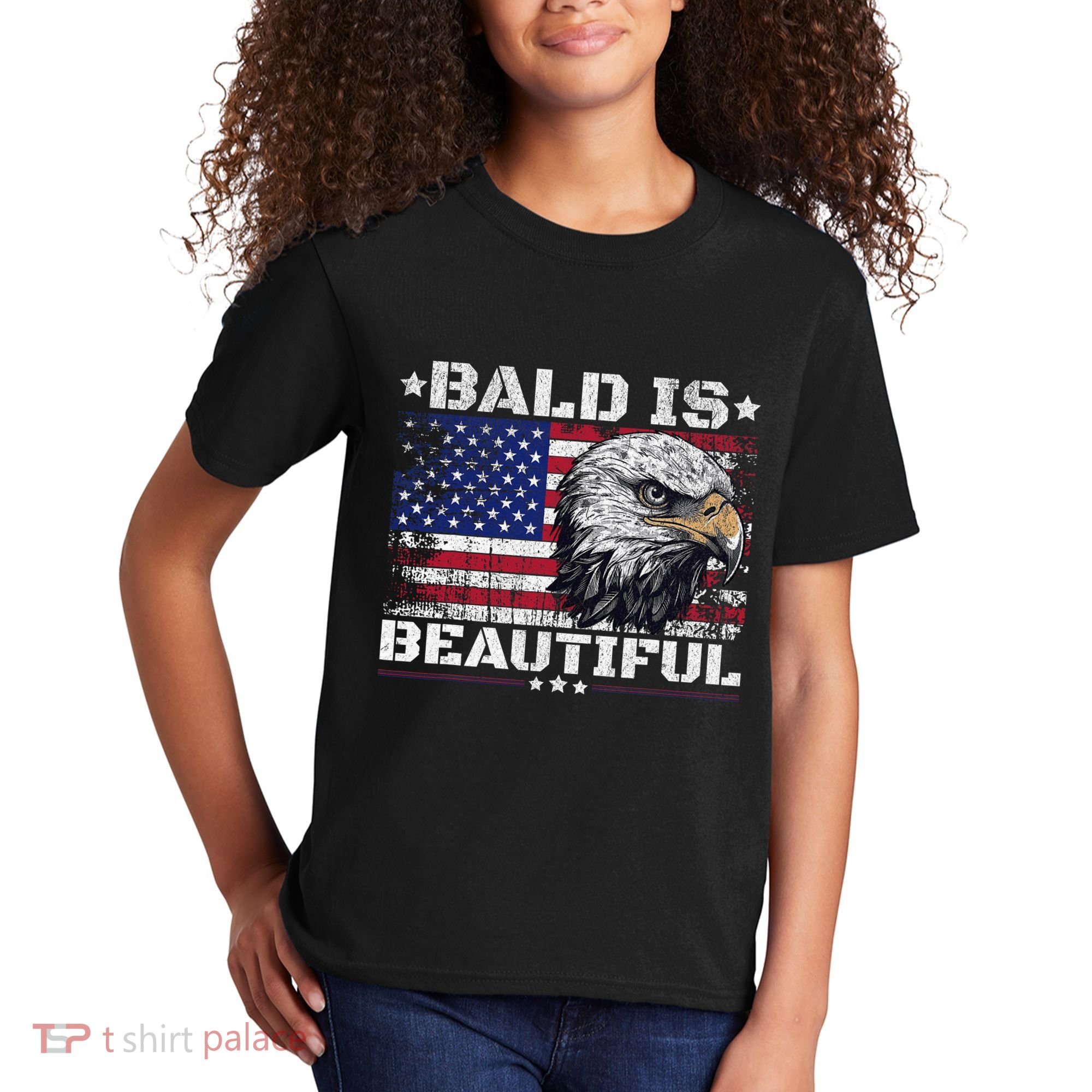 Bald Is Beautiful 4th Of July Independence Day America Eagle Kids T-Shirt