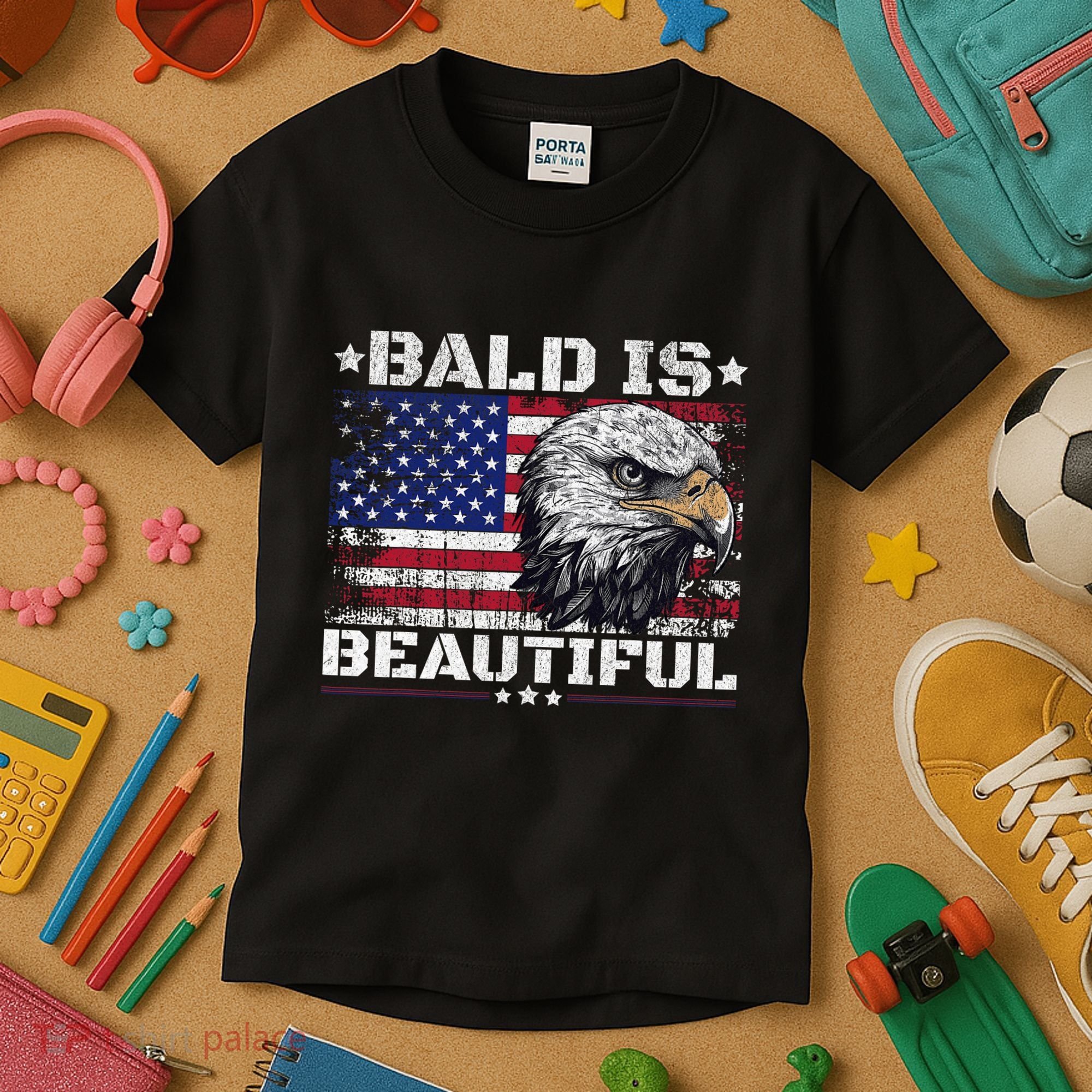 Bald Is Beautiful 4th Of July Independence Day America Eagle Kids T-Shirt