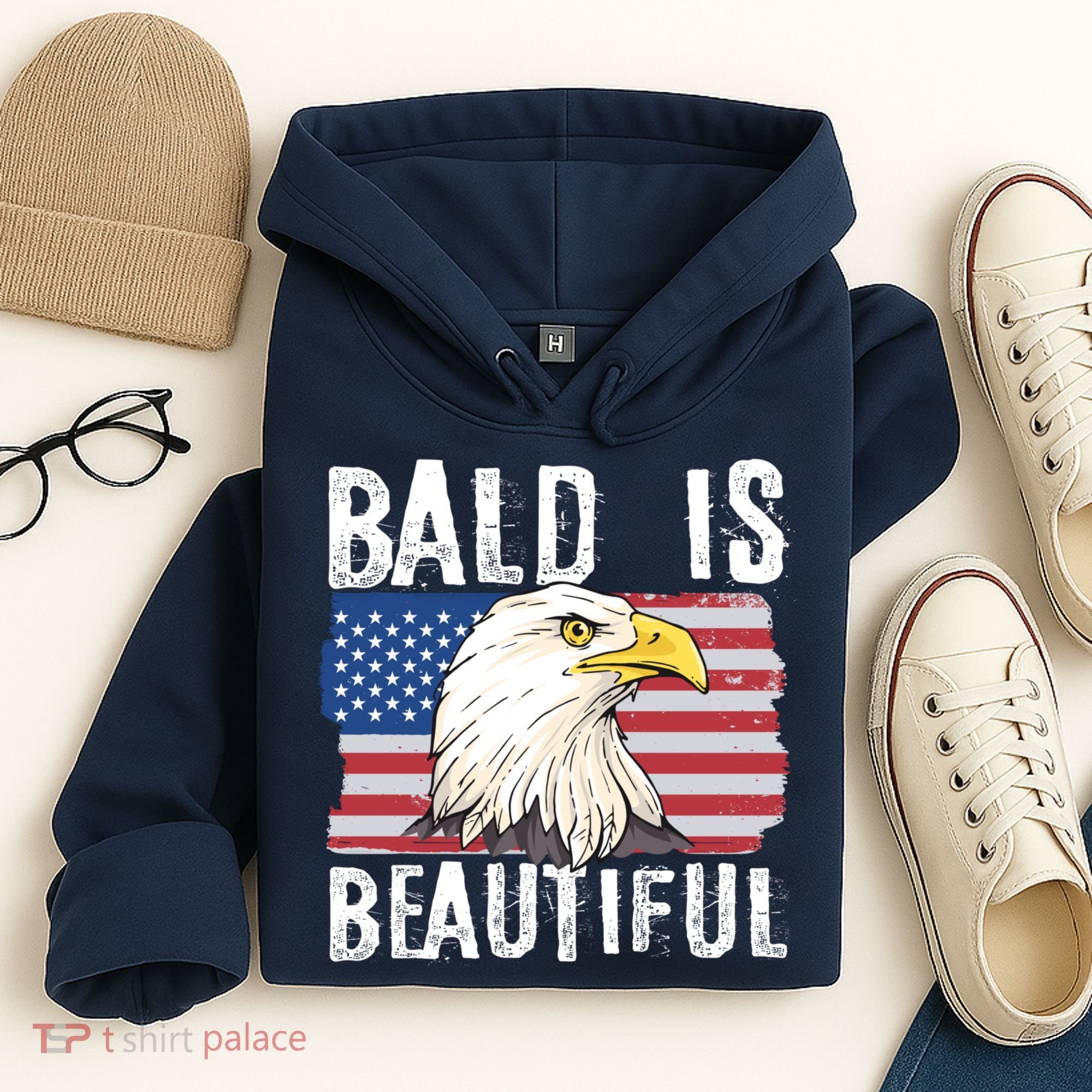 Bald Is Beautiful 4th Of July Independence Day Bald Eagle Hoodie
