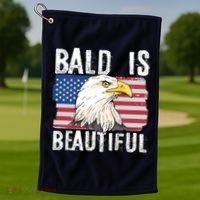 Bald Is Beautiful 4th Of July Independence Day Bald Eagle Golf Towel thumb 1