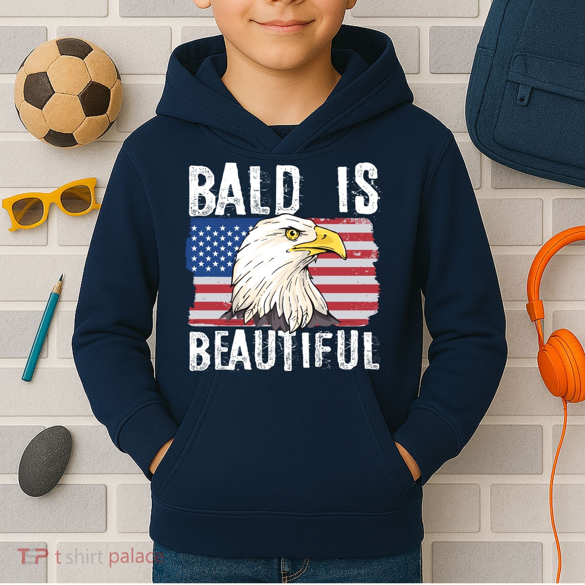 Bald Is Beautiful 4th Of July Independence Day Bald Eagle Kids Hoodie