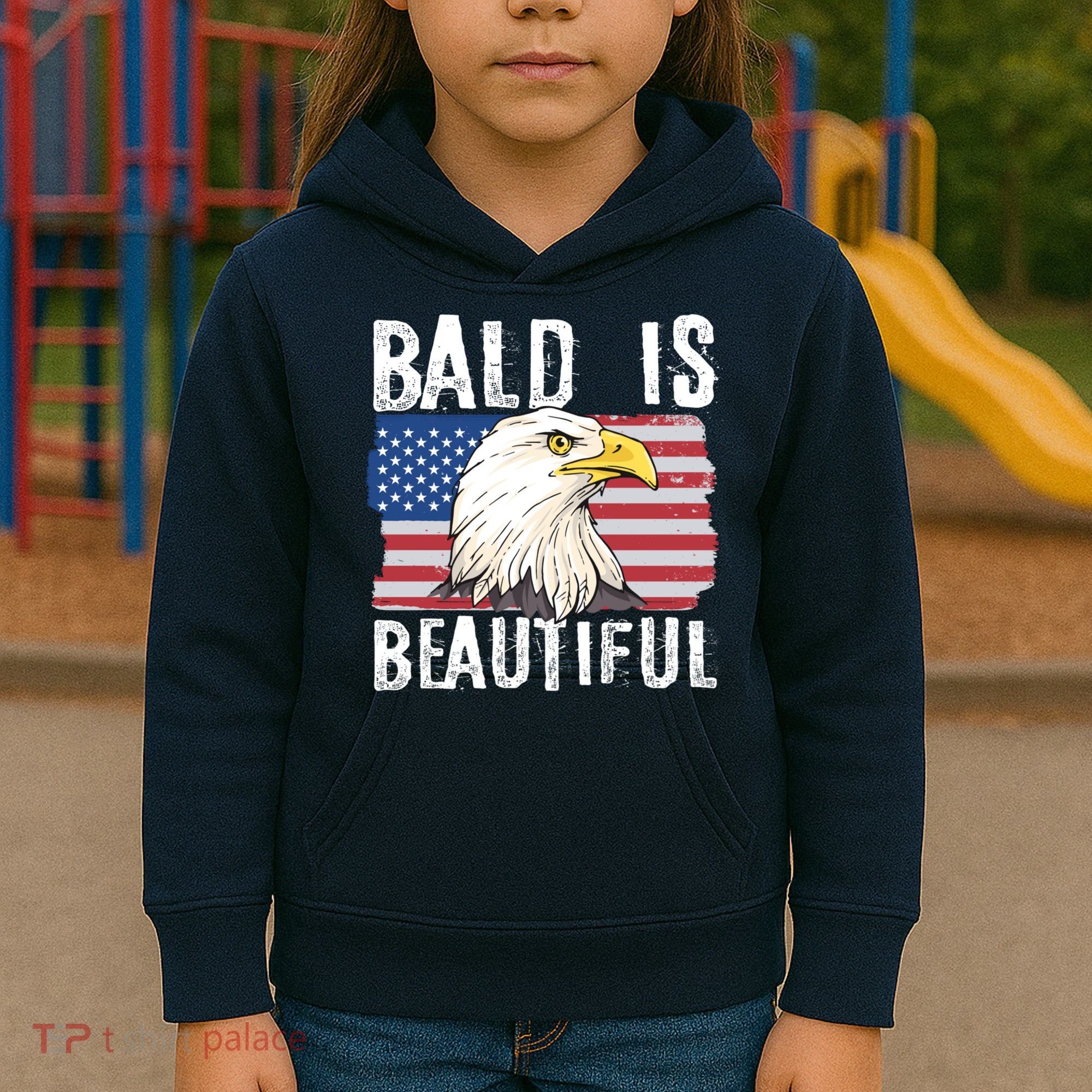 Bald Is Beautiful 4th Of July Independence Day Bald Eagle Kids Hoodie