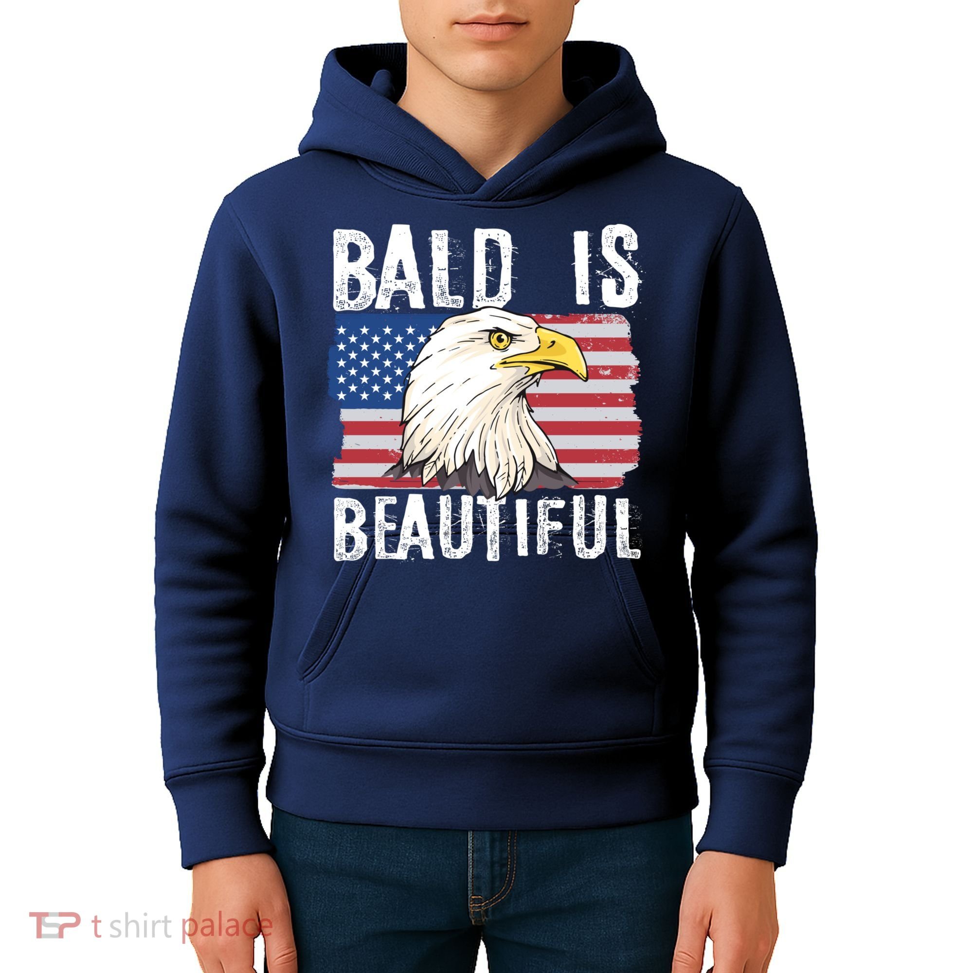 Bald Is Beautiful 4th Of July Independence Day Bald Eagle Kids Hoodie