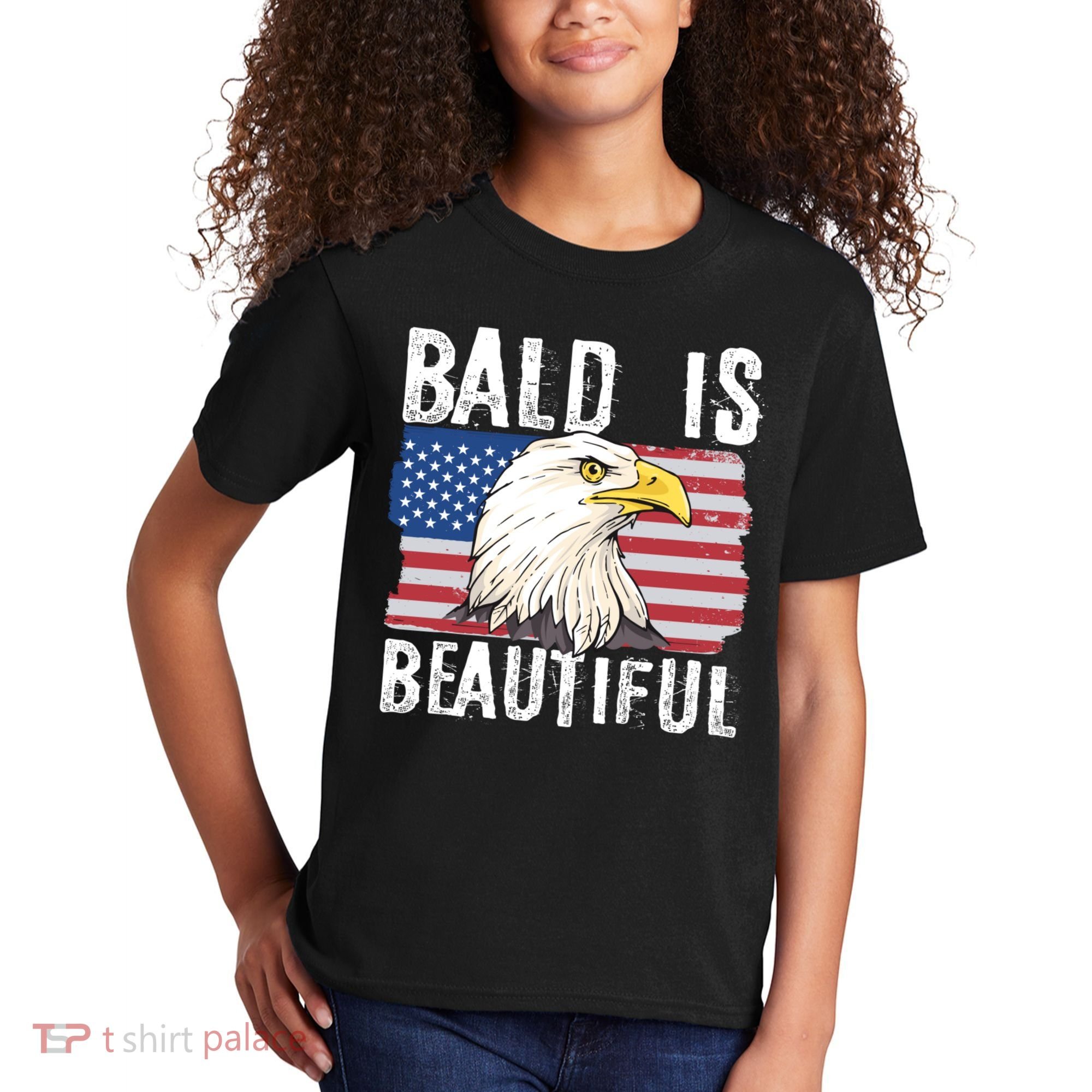 Bald Is Beautiful 4th Of July Independence Day Bald Eagle Kids T-Shirt