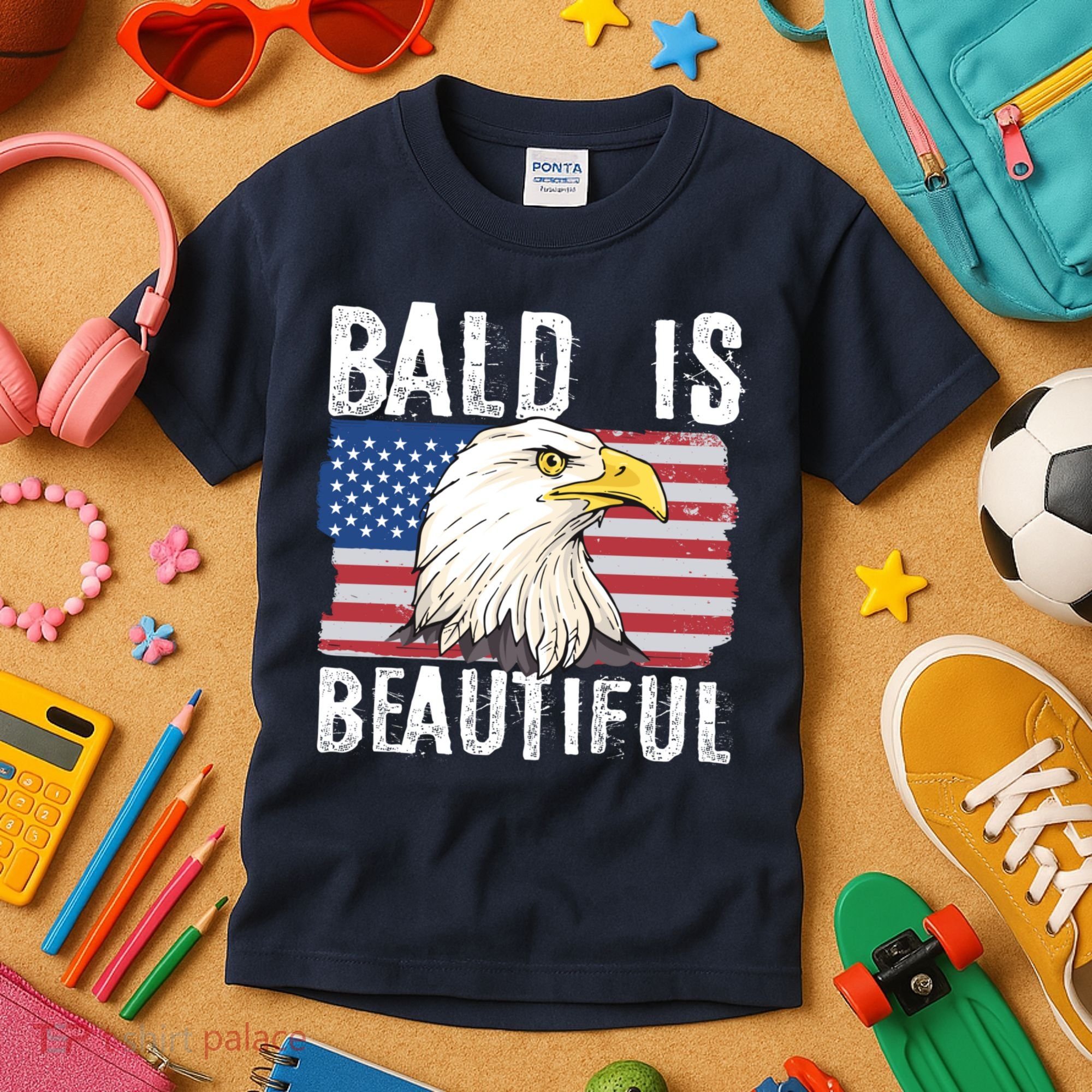 Bald Is Beautiful 4th Of July Independence Day Bald Eagle Kids T-Shirt