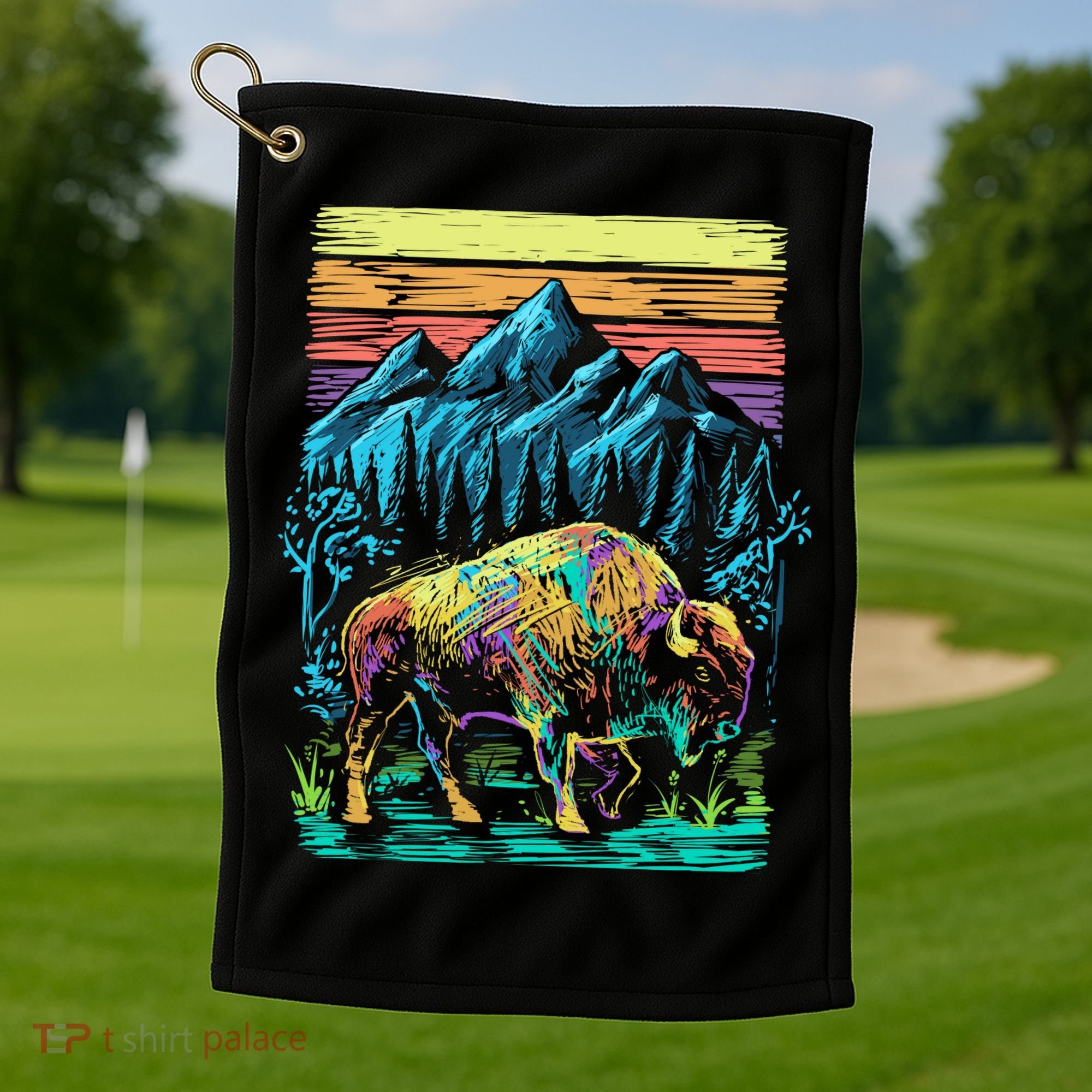 Bison Illustration Golf Towel