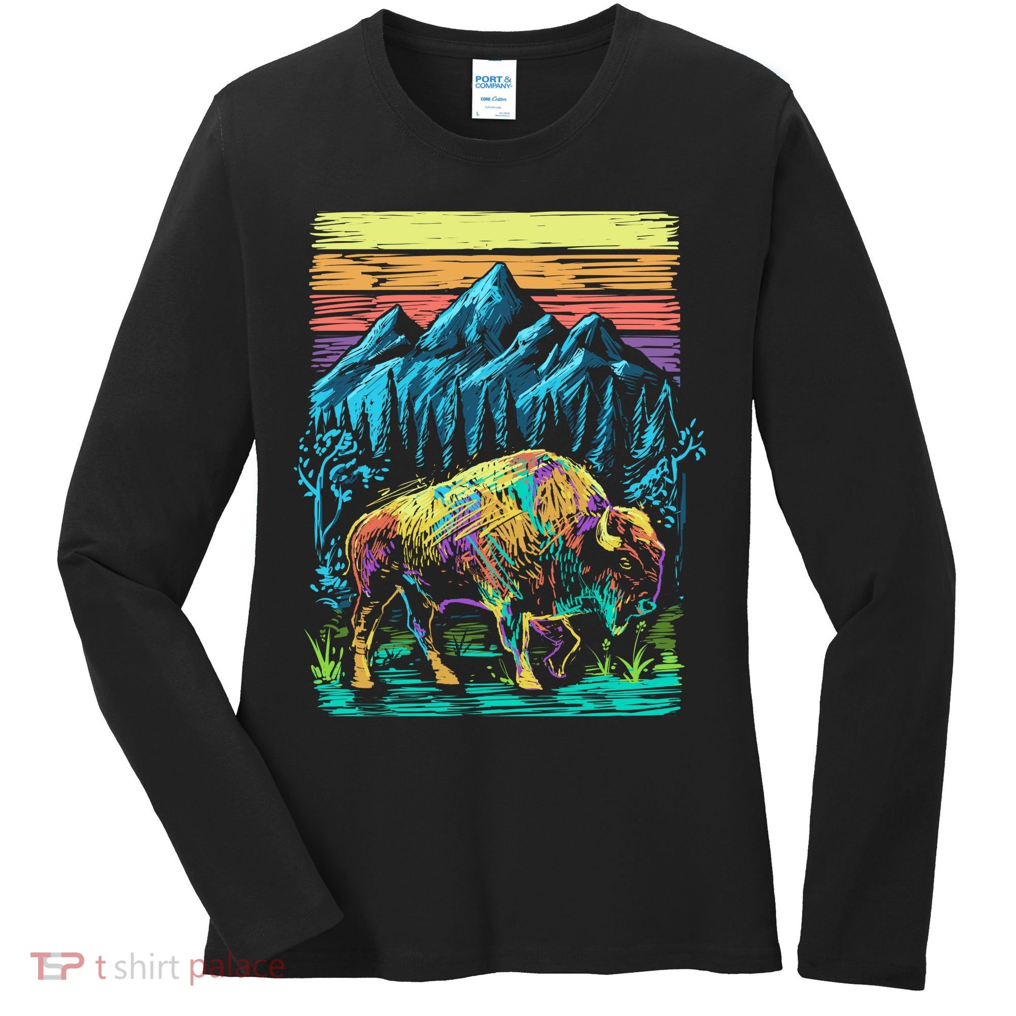 Bison Illustration Women's Long Sleeve Shirt